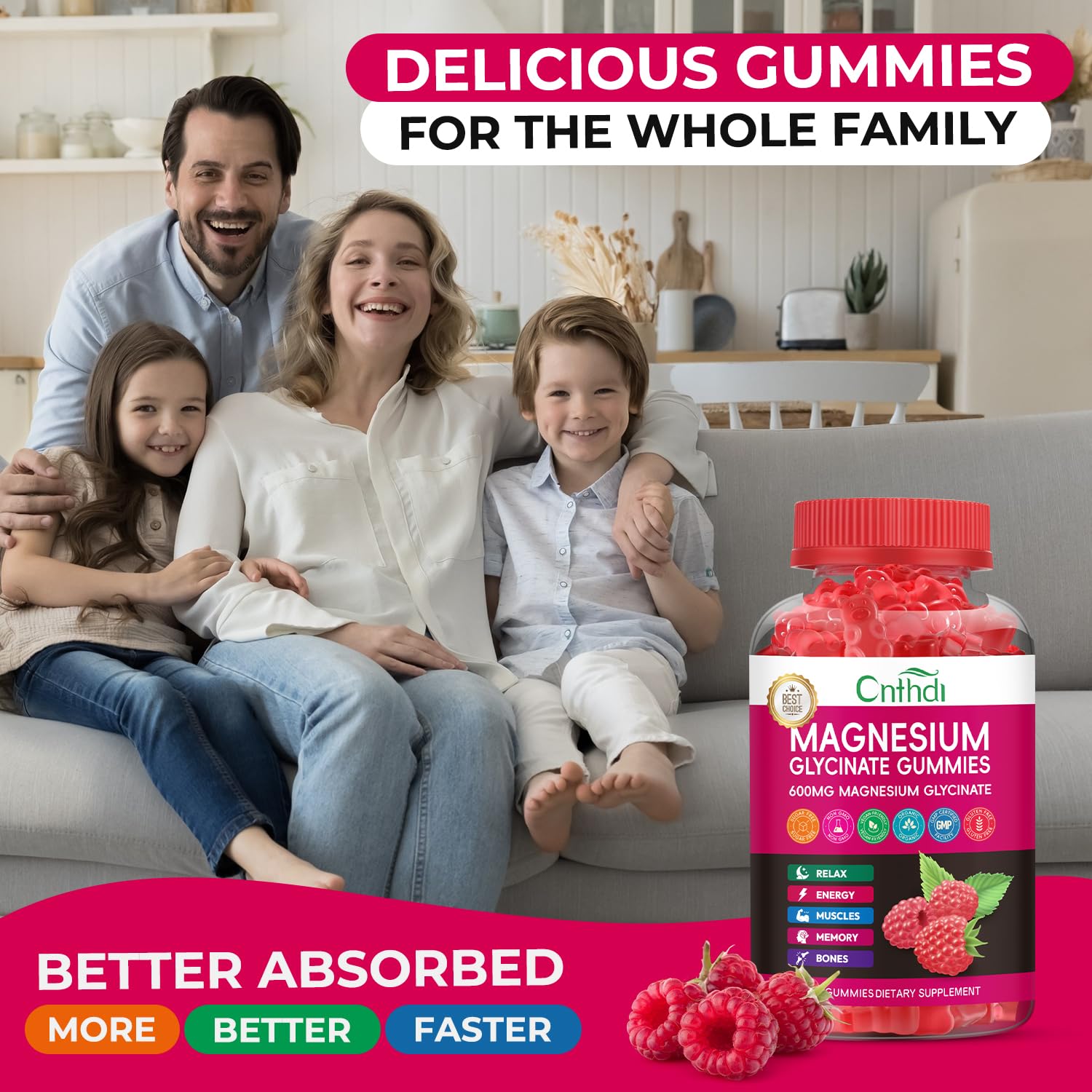 Magnesium Glycinate Gummies 600mg, High Absorption Magnesium Gummies, Black Currant Oil, Calcium, Vitamin B6, Sugar Free Chews for Adults & Kids Relaxation, Stress Relief, Night Rest CNFHDI uk supplements