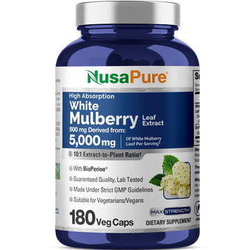 NusaPure White Mulberry Leaf Extract 10:1 Extract, 500 mg Equivalent to 5000mg 180 Veg Caps (Vegan, Non GMO Bioperine) NusaPure uk supplements