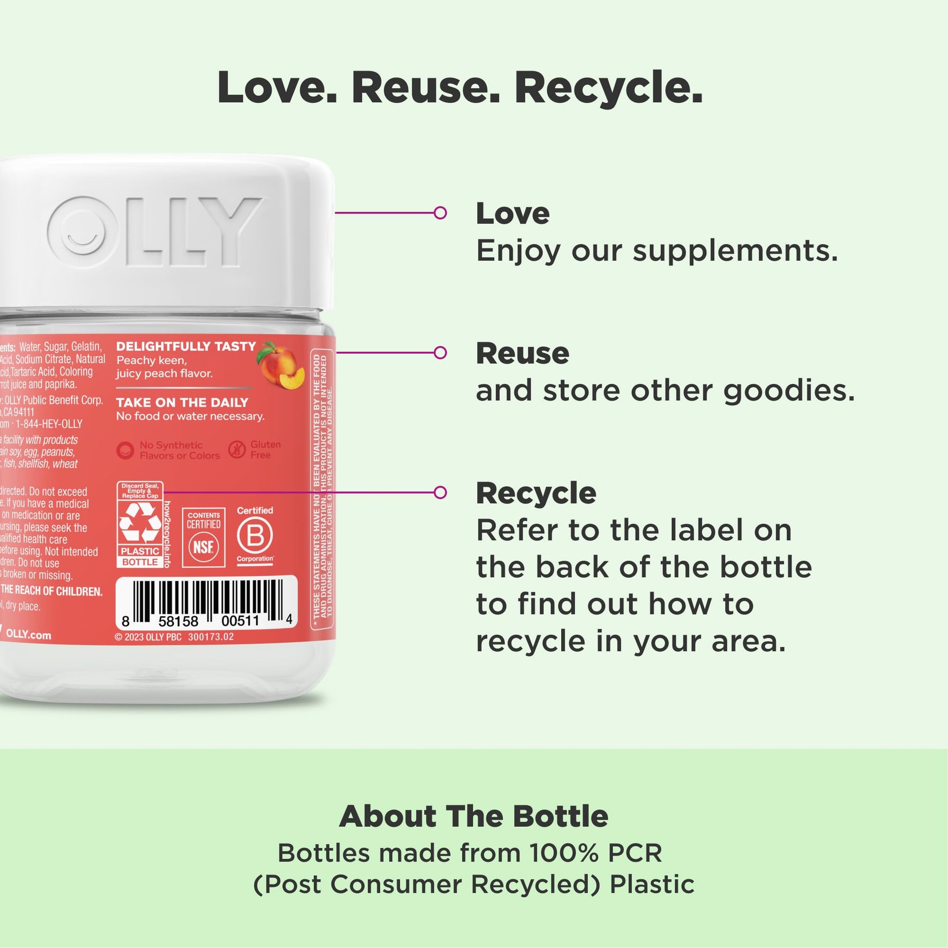 OLLY Probiotic + Prebiotic Gummy, Digestive Support and Gut Health, 500 Million CFUs, Fiber, Adult Chewable Supplement for Men and Women, Peach, 30 Day Supply - 30 Count OLLY uk supplements