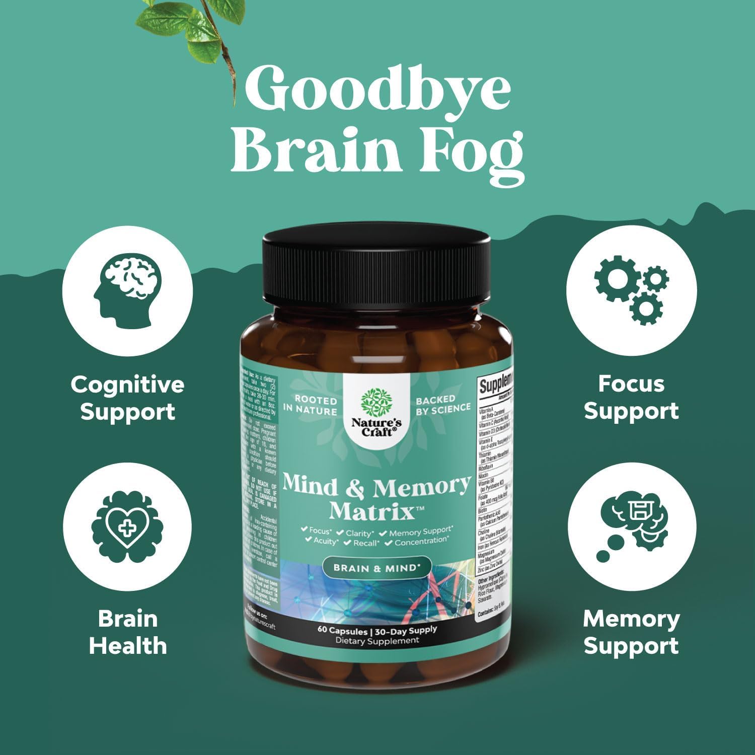 Advanced Brain Supplement for Memory and Focus - Nootropics Brain Support Supplement with Memory and Focus Vitamins for Adults of All Ages - for Brain Fog Clarity Energy and Recall - 60 Count Natures Craft uk supplements