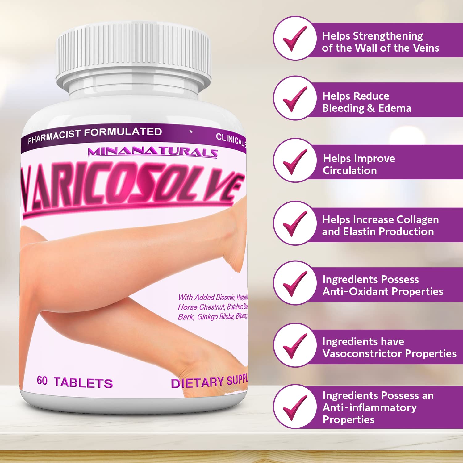 MINANATURALS VARICOSOLVE The Natural Supplement for Leg Veins. 60 Tablets MINANATURALS uk supplements