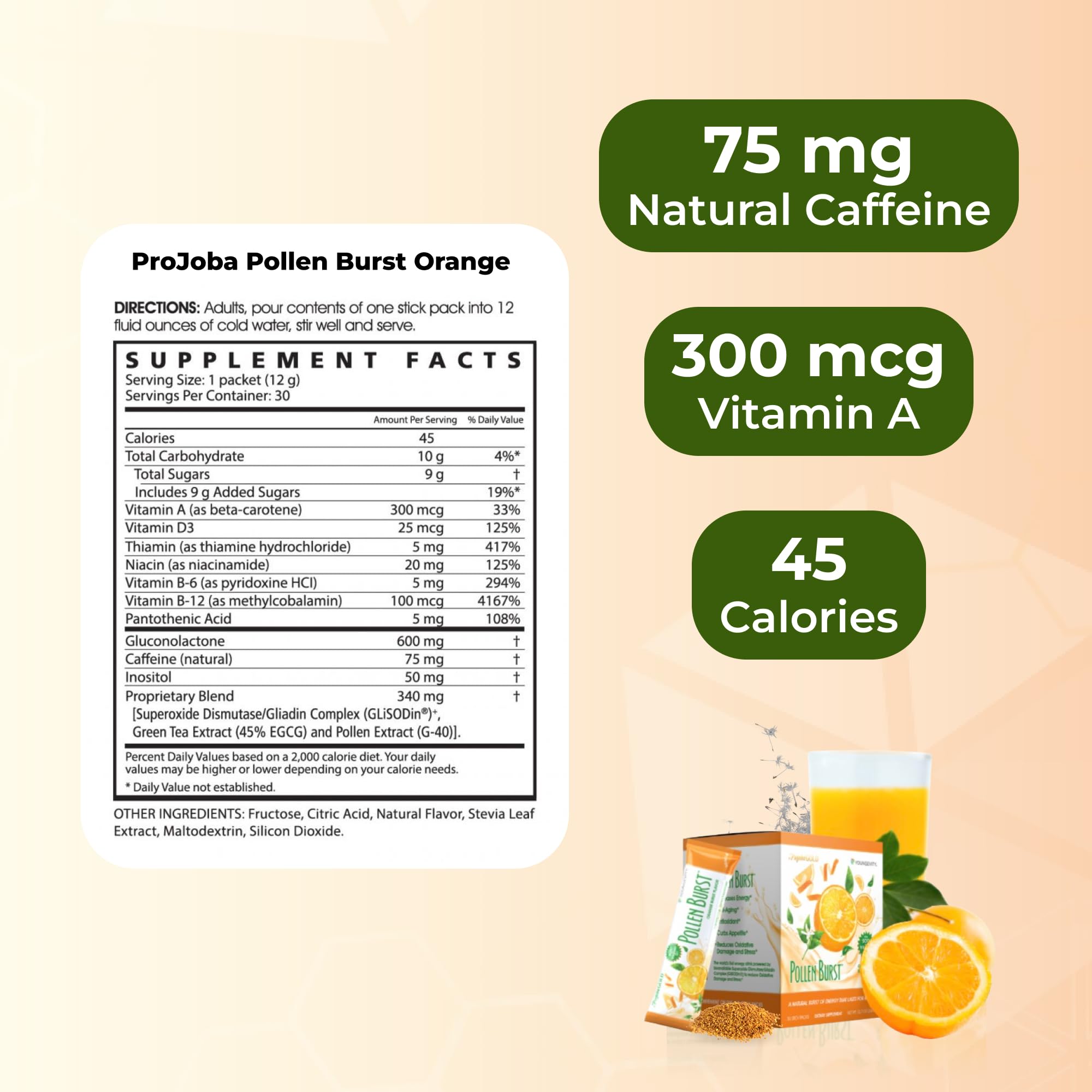 Youngevity ProJoba Pollen Burst™ - Clean Natural Energy Supplement w/Green Tea, Pollen Extract, GliSODin® - Increase Focus, Brain Boost, Endurance, Mental Clarity (30 Sticks) Youngevity uk supplements