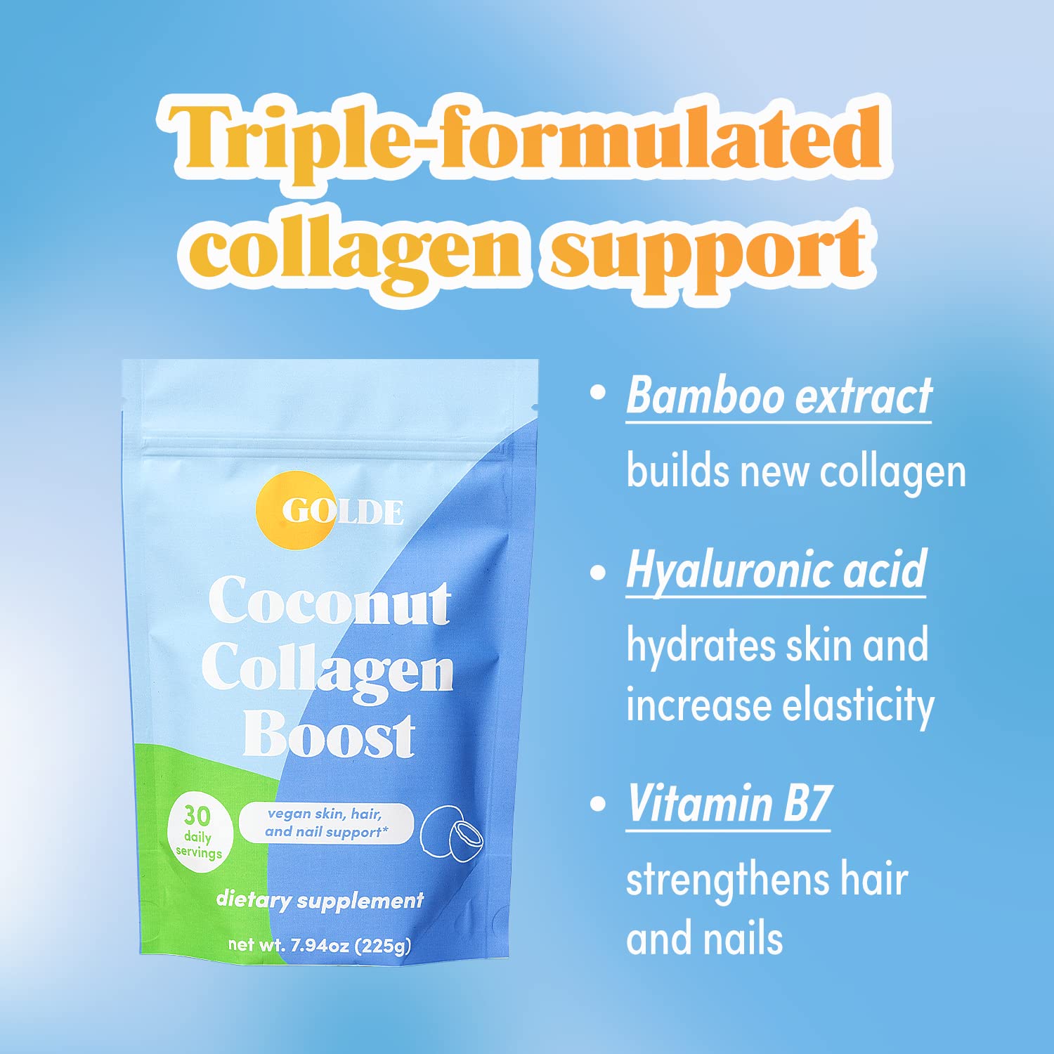 GOLDE - Collagen Boost Vegan Creamer - Vanilla Cream - Plant Based Collagen Supplement w/Hyaluronic Acid, Biotin, & Bamboo Extract - Supports Hair, Skin, & Nail Health - 30 Servings GOLDE uk supplements