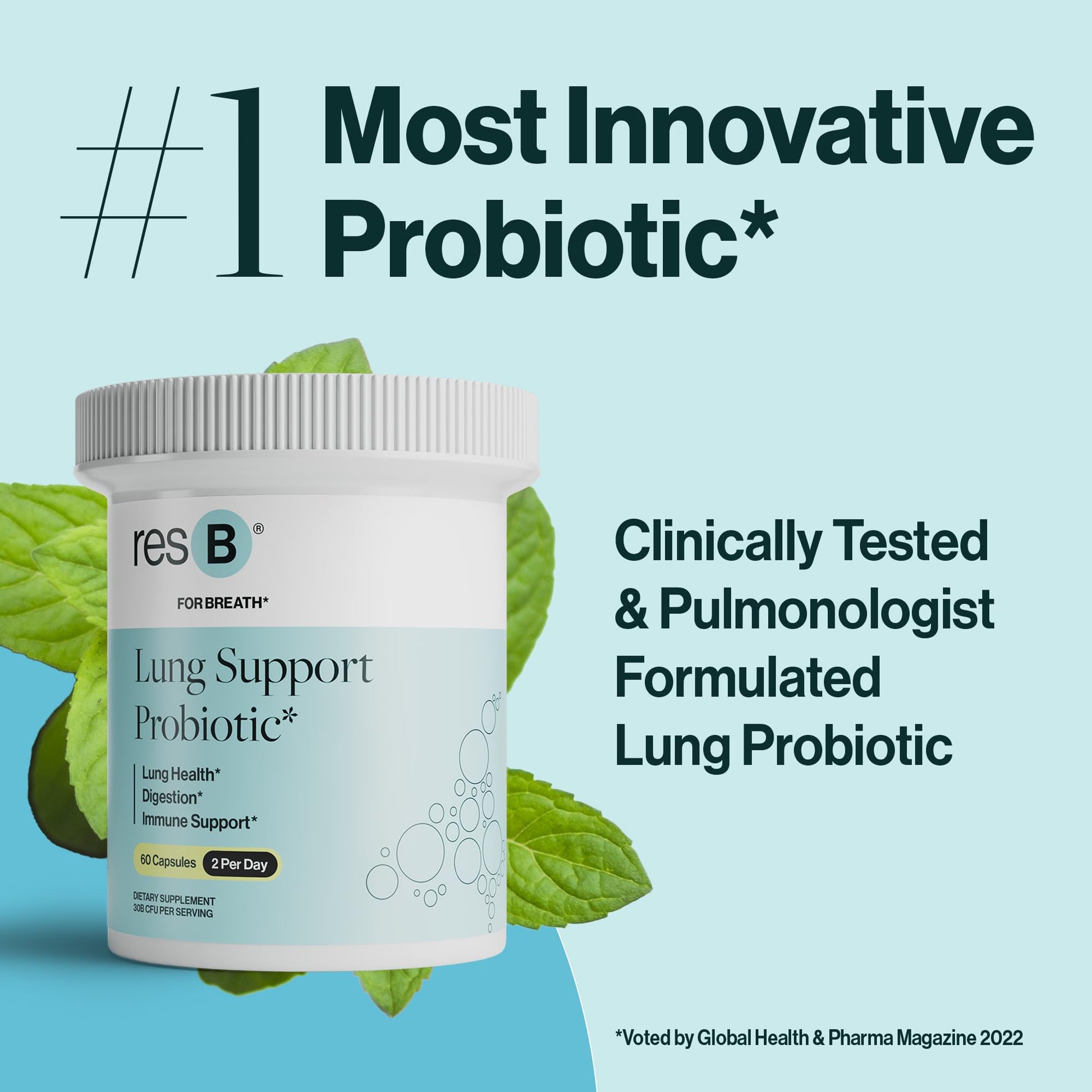 resB Lung Support Probiotic Supplement - Lung Health Supplement for Smokers, Gut Health, Immune & Digestive Support, Respiratory Care, Holy Basil & Turmeric, Clinically Trialed - 60 Capsules ResBiotic uk supplements