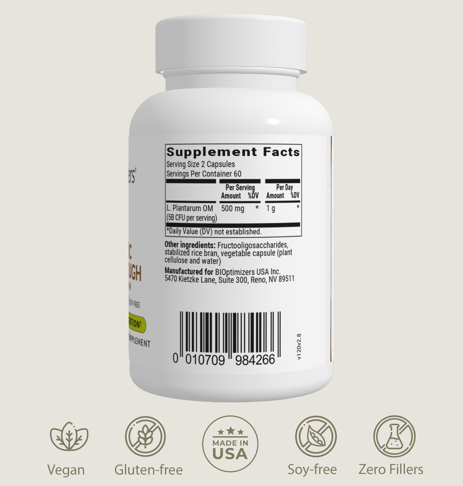 BIOptimizers Probiotic Breakthrough – Lactobacillus Plantarum OM Probiotics & Prebiotics Health Supplement for Gut, Digestive & Immune Support Probiotics for Women Men Elderly– 30 Vegan Capsules BIOptimizers uk supplements