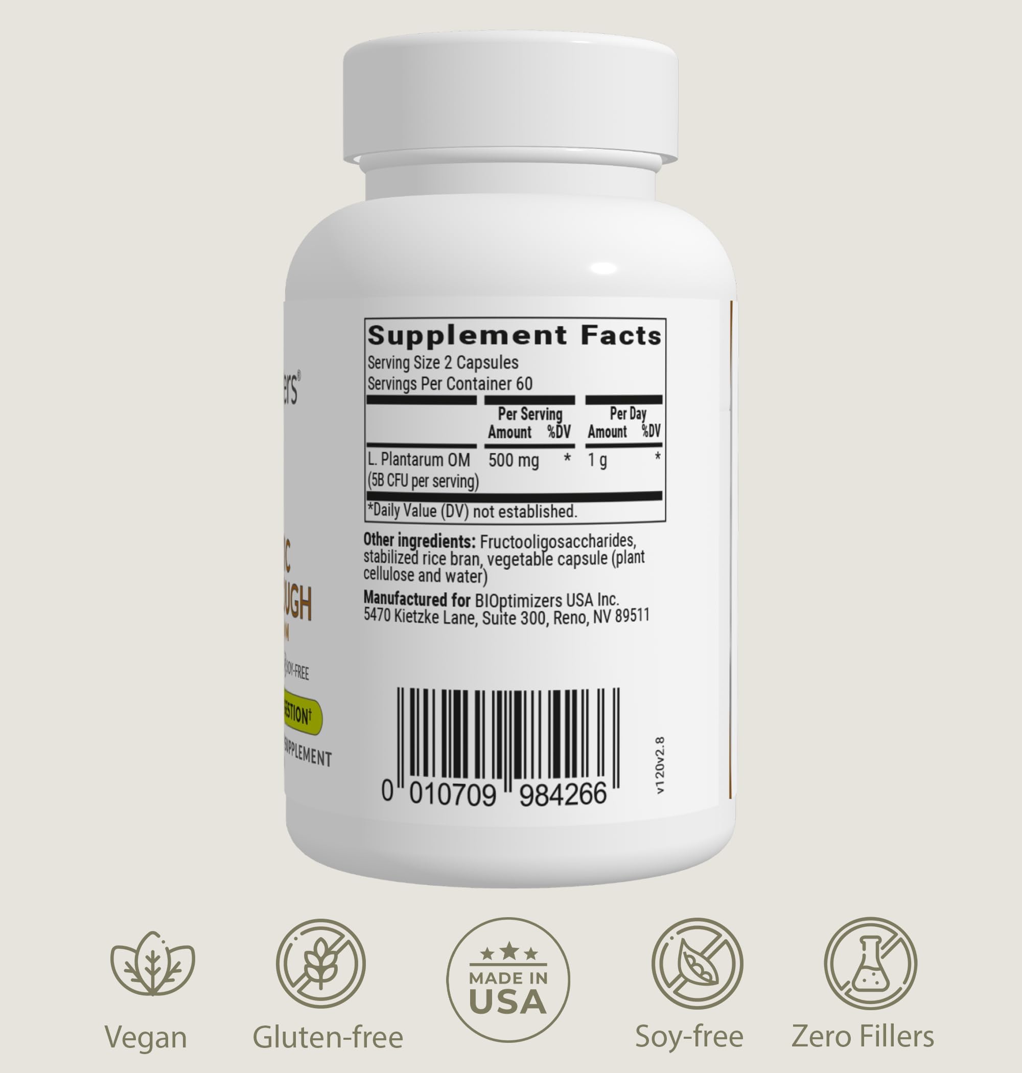 BIOptimizers Probiotic Breakthrough – Lactobacillus Plantarum OM Probiotics & Prebiotics Health Supplement for Gut, Digestive & Immune Support Probiotics for Women Men Elderly– 30 Vegan Capsules BIOptimizers uk supplements