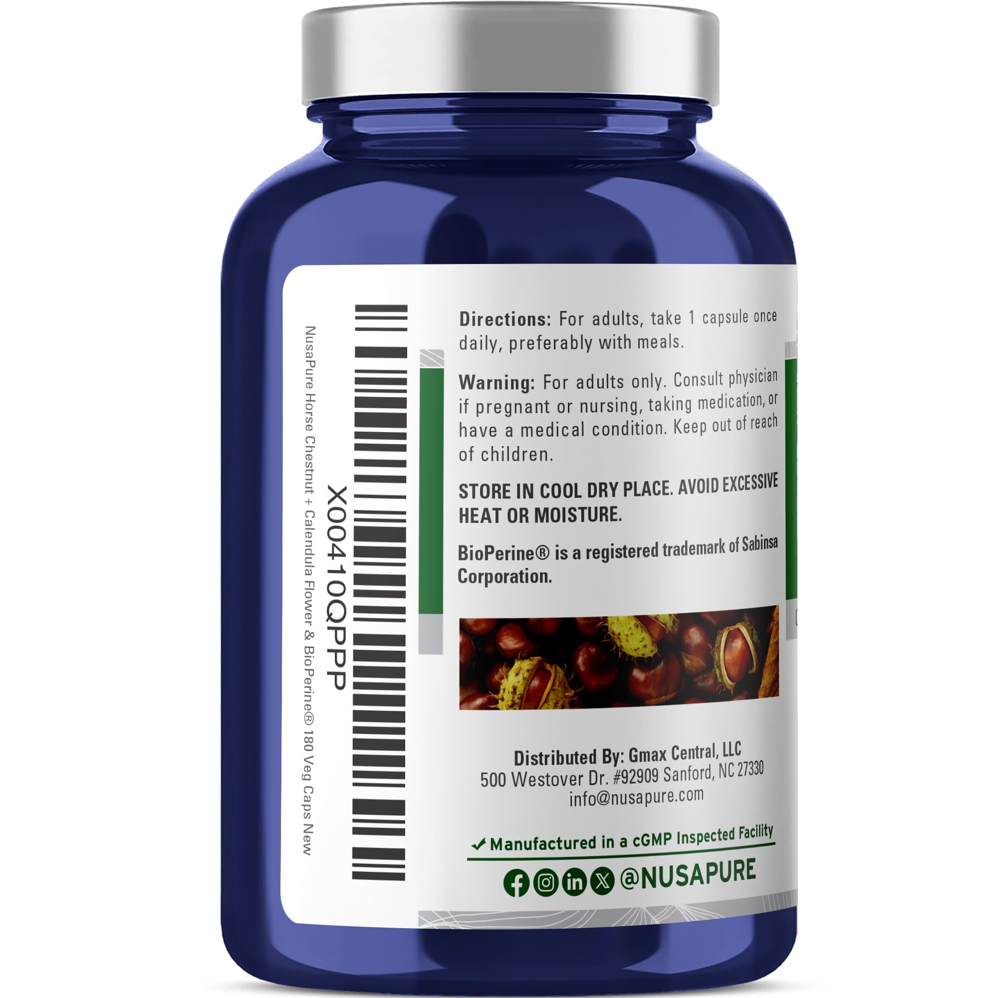 NusaPure Horse Chestnut 20:1 Extract, 300 mg Equivalent to 6,000mg 180 Veggie Caps Non-GMO, Vegan, BioPerine, Calendula Flower NusaPure uk supplements