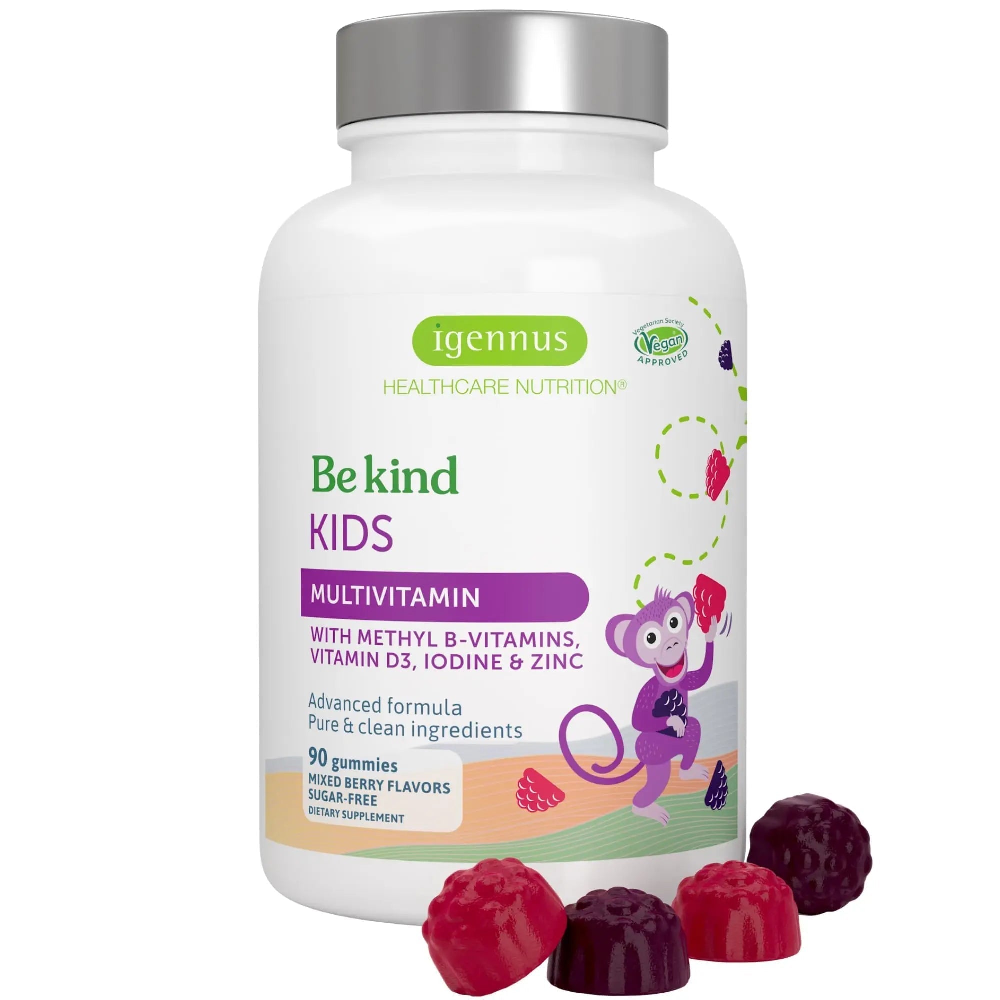 Igennus Methylated Kids Multivitamin Gummy, MTHFR, No Artificial Sweeteners or Flavors, Sugar Free, Age 4+, 90 Natural Berry Flavor Gummies Igennus Healthcare Nutrition uk supplements