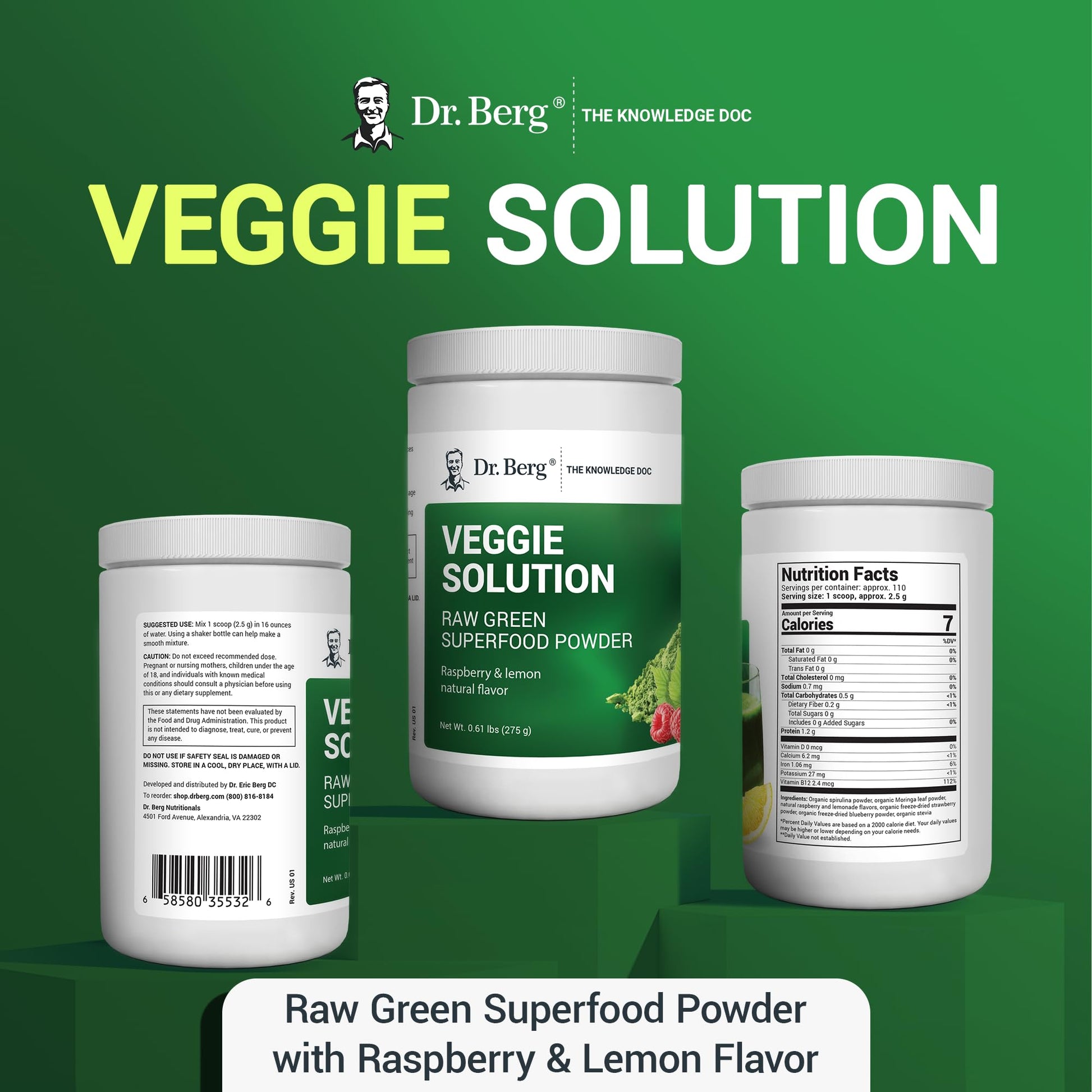 Dr. Berg's (Veggie Solution) Organic Super Greens Powder w/Spirulina - Raw Green Dr. Berg Nutritionals uk supplements