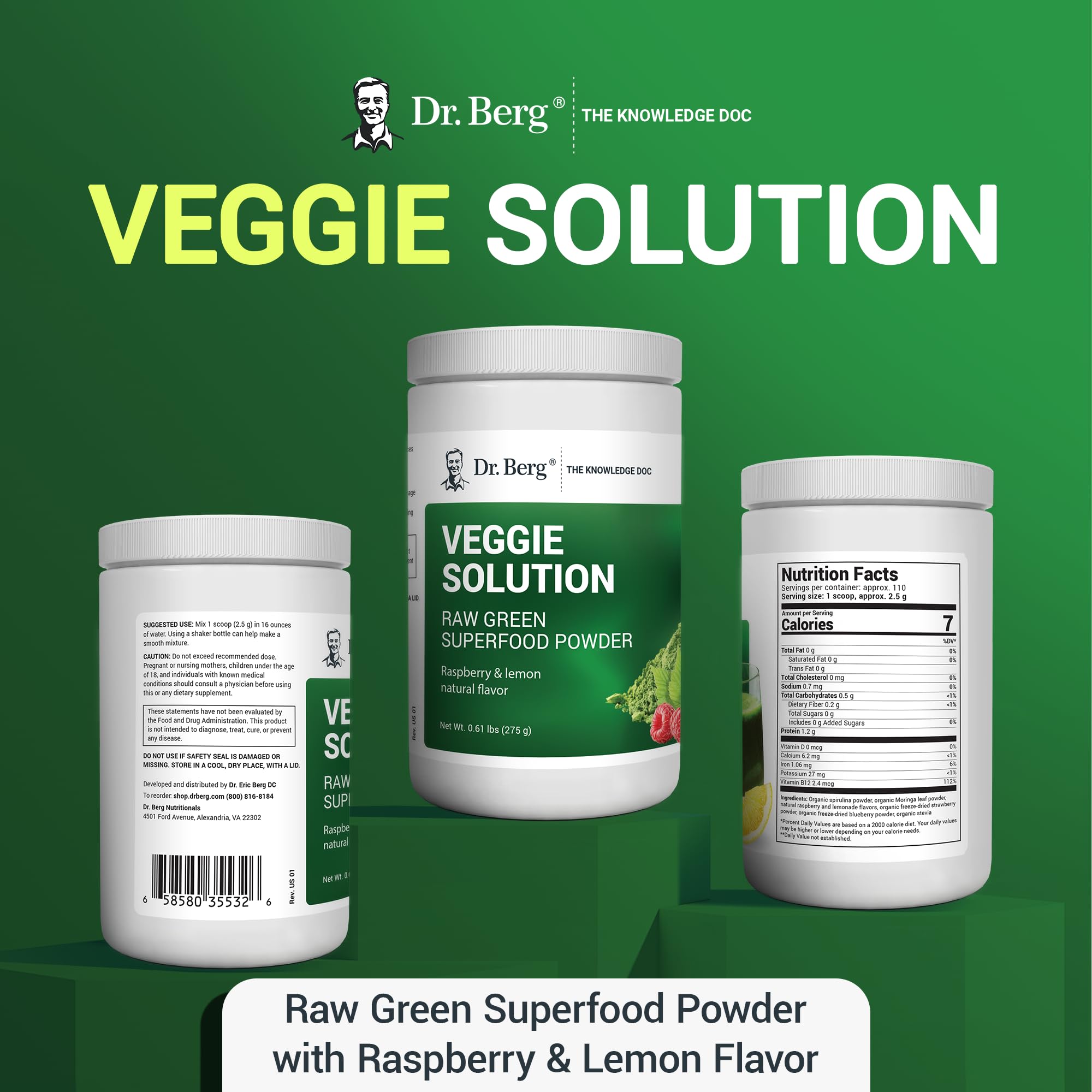 Dr. Berg's (Veggie Solution) Organic Super Greens Powder w/Spirulina - Raw Green Dr. Berg Nutritionals uk supplements