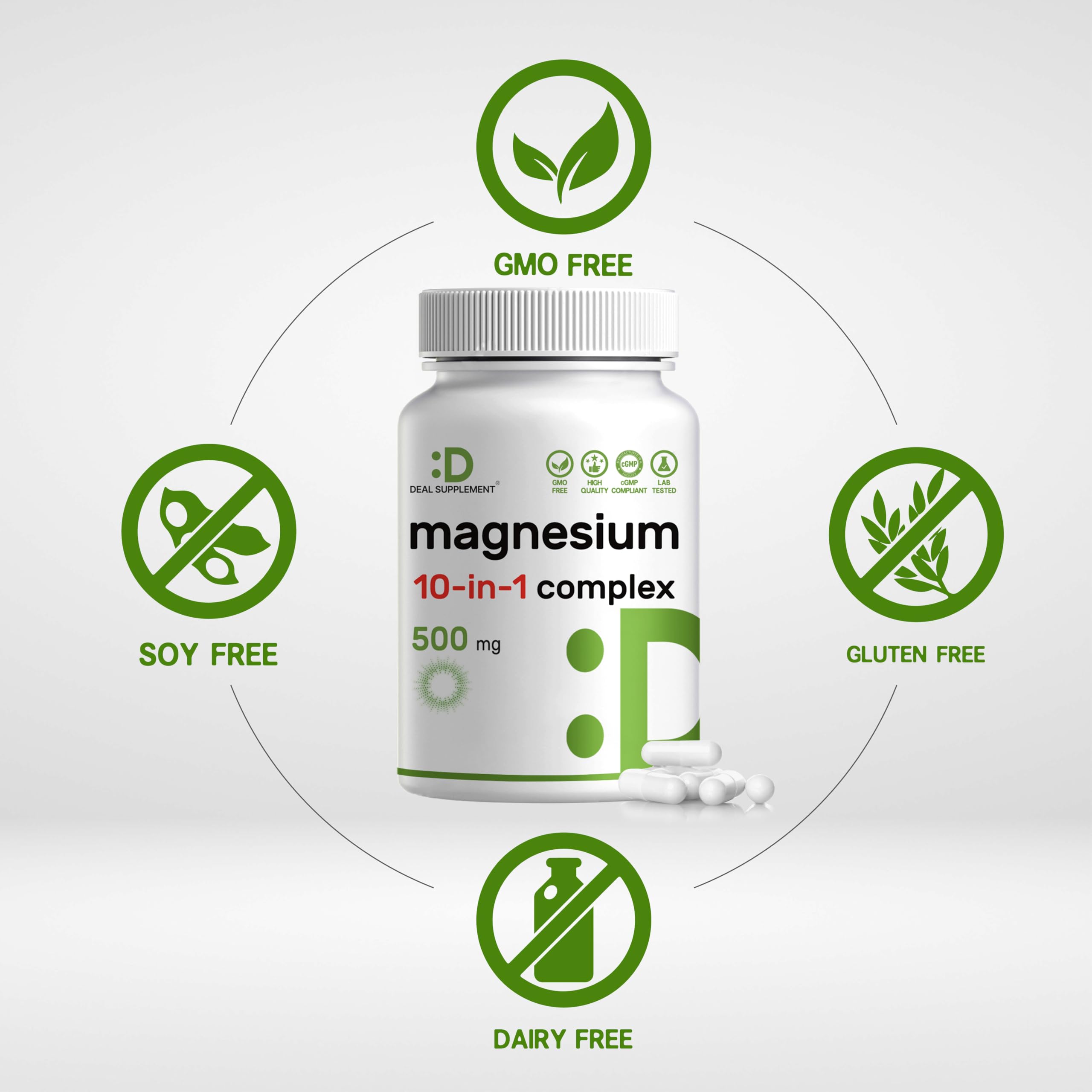 Magnesium Complex 500mg, 240 Veggie Capsules – 10-in-1 Glycinate, Citrate, Malate, Oxide, & More – 100% Chelated for Easy Absorption – Essential Mineral Supplement – Non-GMO DEAL SUPPLEMENT uk supplements