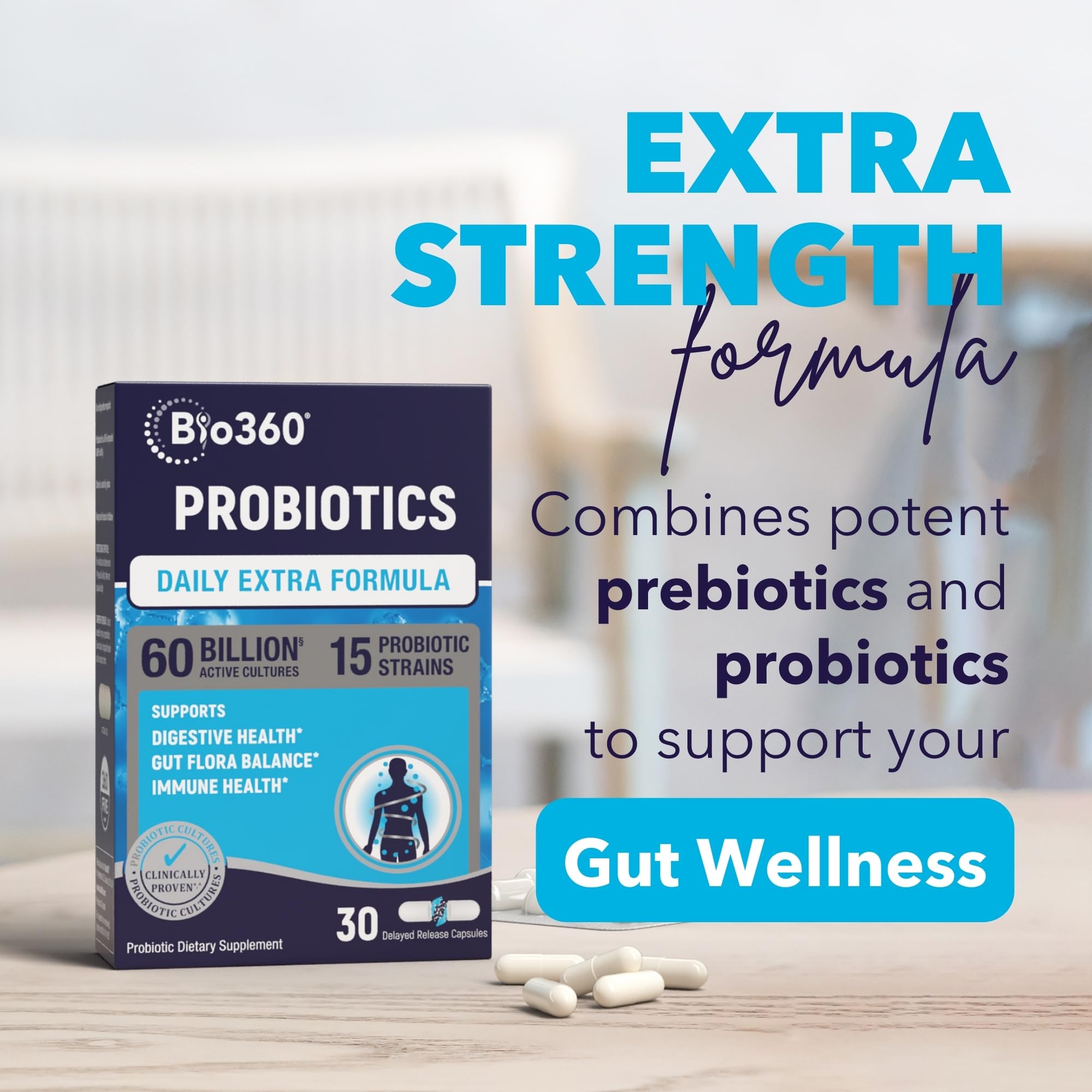 Extra Strength Probiotic for Digestive Health and Immune Support, 60 Billion CFU & 15 Strains, Gut Health Probiotics for Men and Women Supports Occasional Constipation, Diarrhea, Gas & Bloating, 30CT Bio360 uk supplements
