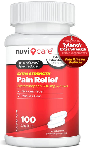NUVICARE Acetaminophen 500mg Extra Strength Pain Relief - Compare to Tylenol Extra Strength Pain Reliever & Fever Reducer - 500mg Tablets for Adults for Headaches (100 Caplets) NUVICARE uk supplements