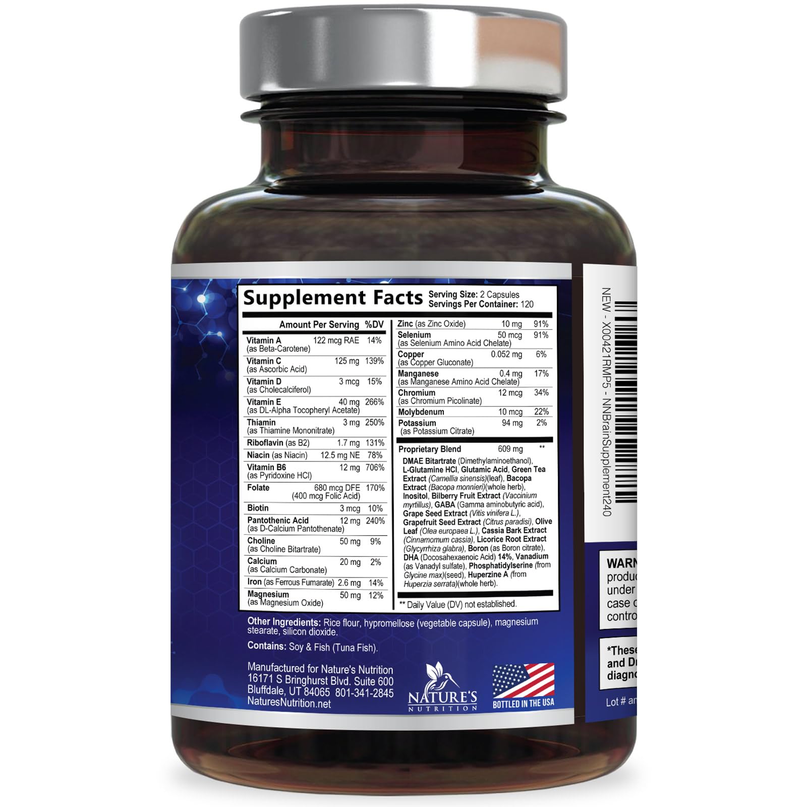 Brain Memory Supplement Pills - 3X Strength Nootropics for Concentration, Clarity & Focus Support - Brain Health Cognitive Vitamins with Bacopa, Phosphatidylserine & DMAE, Brain Booster - 240 Capsules Nature's Nutrition uk supplements