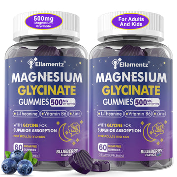 Magnesium Glycinate Gummies 500mg/250mg for Adults Kids Teens, Sugar Free Magnesium Calm Sleep Aid, Kids Sleep Gummies with L-Theanine Glycine B6 for Sleep, Calm, Muscle,Relax Brain,No Melatonin,2Pack ELLAMENTZ uk supplements