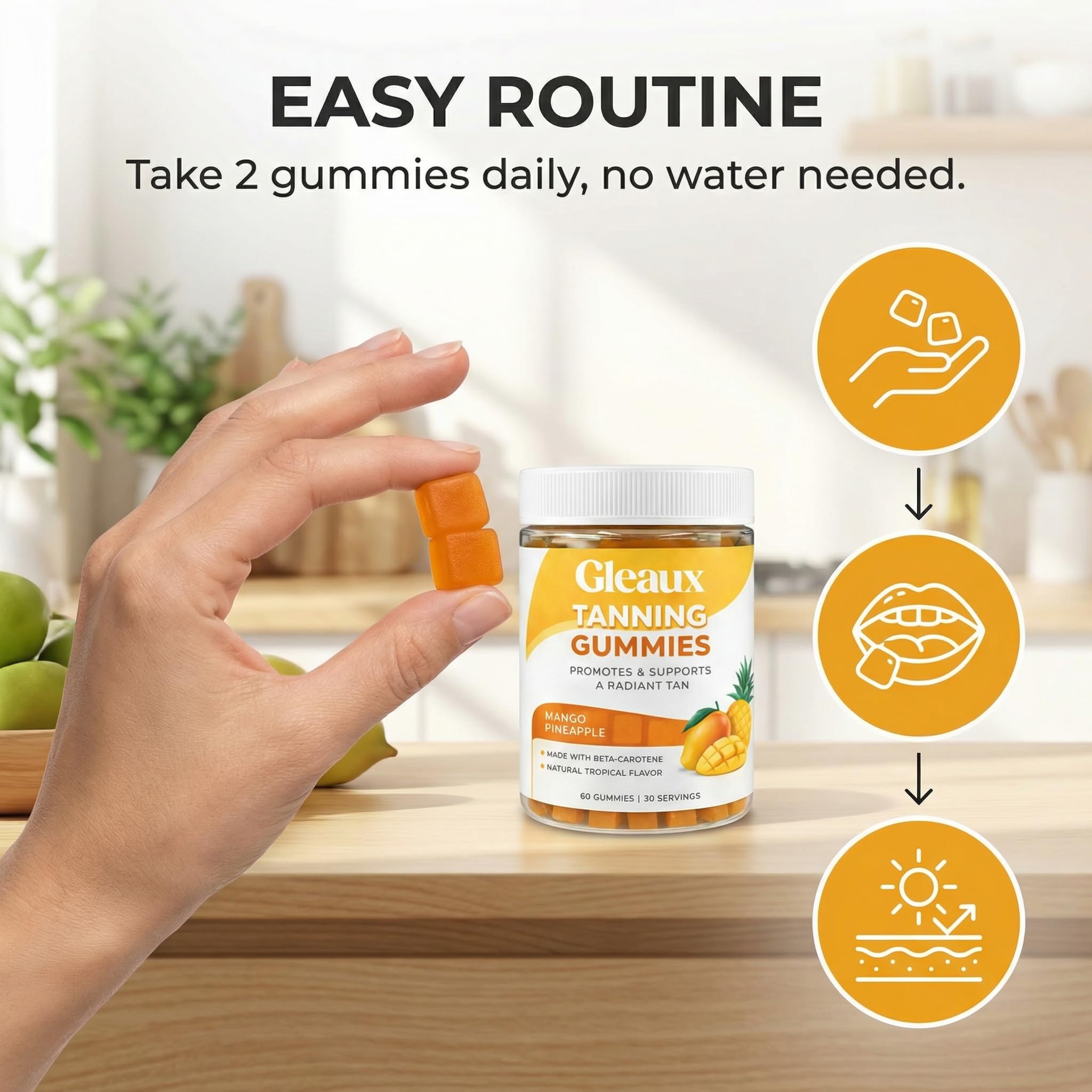 DXWXH Gleaux Tanning Gummies, Tanning Gummies for Women, Sunless Radiance Support with Beta Carotene, Astaxanthin & Lycopene, for Skin Health & Complexion Support, Mango Pineapple Flavor, 60 Gummies DXWXH uk supplements