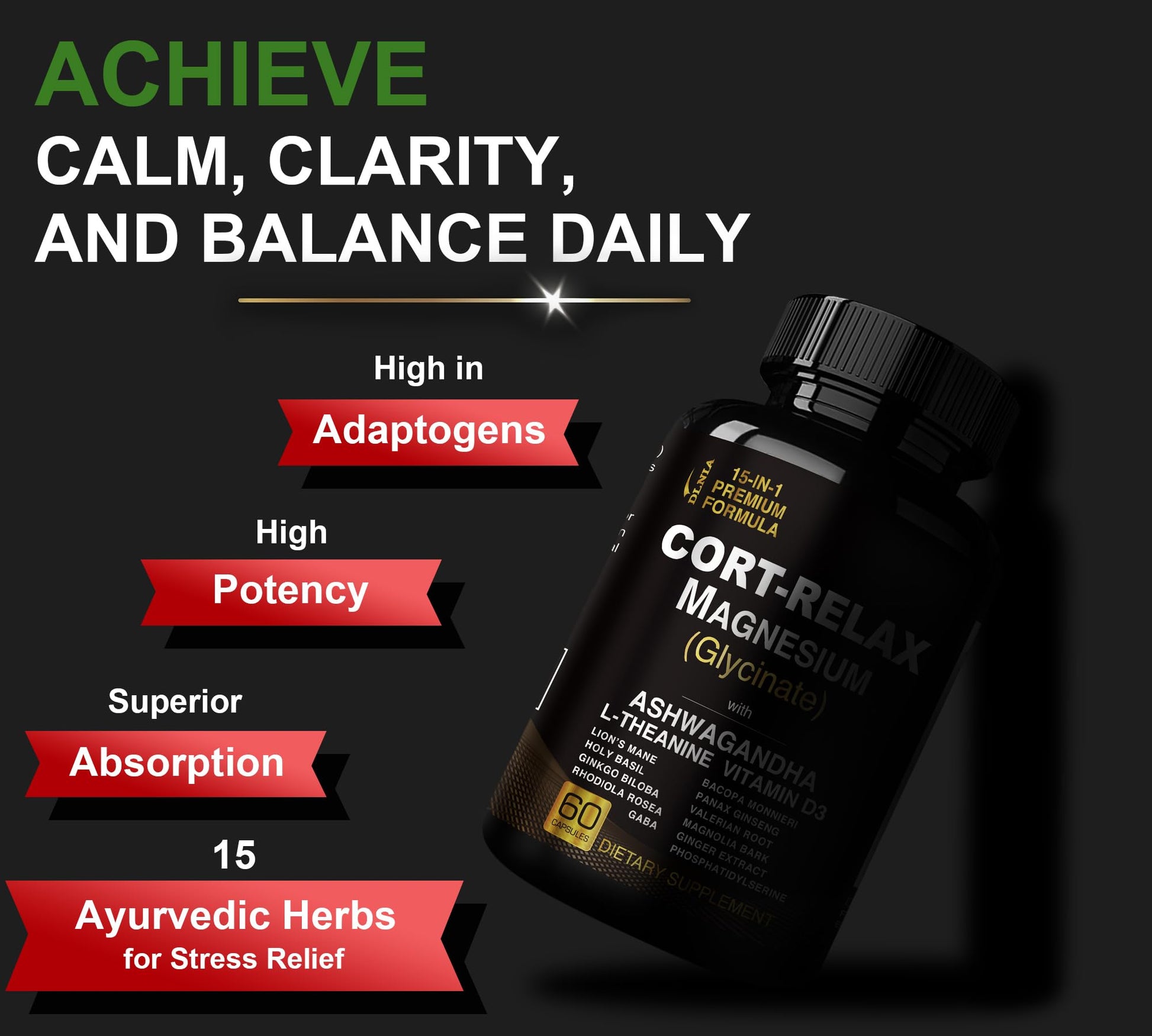 Super Calm Cortisol Supplements for Women & Men with Magnesium Glycinate, Ashwagandha, L-Theanine, Phosphatidylserine, Ginkgo & Lions Mane for Calm, Focus, Mental Clarity, Relaxation, Sleep, Energy DLNIA uk supplements