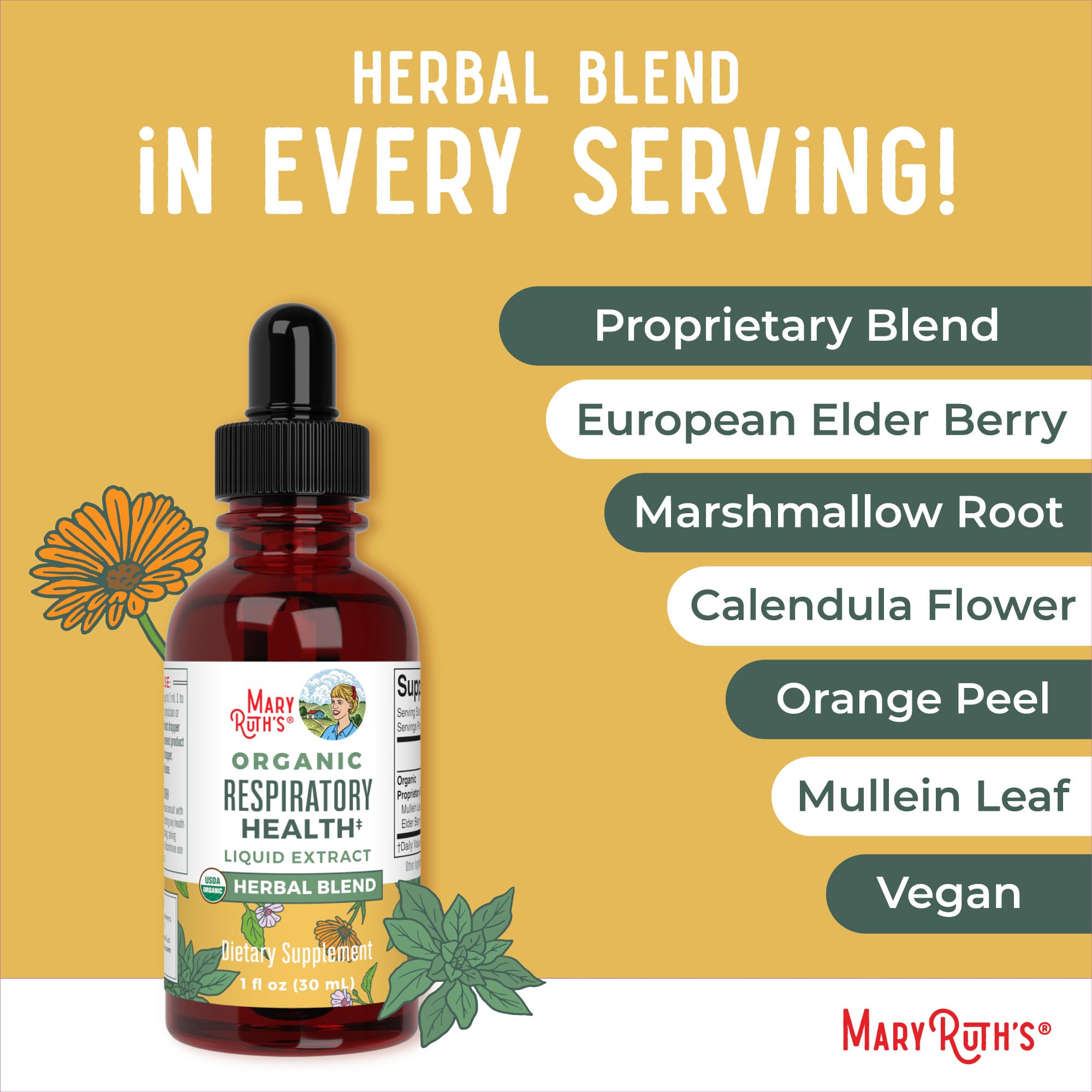 MaryRuth Organics USDA Organic Respiratory Health Liquid Drops with Mullein Leaf | Marshmallow Root & Elderberry | Mullein Drops for Lungs Herbal Blend | Immune Support Supplement | Vegan | 1 Fl Oz MARYRUTH'S uk supplements