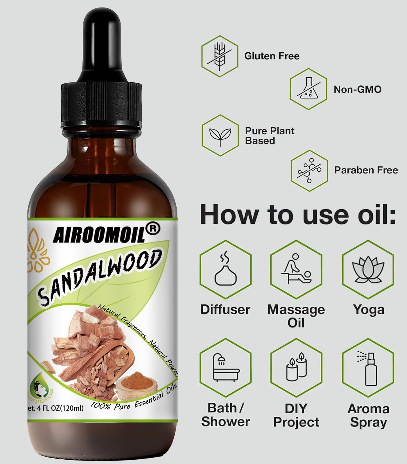 Sandalwood Essential Oil Woodsy Fragrance for Aromatherapy Diffuser Perfume Scents Oil airoomoil uk supplements