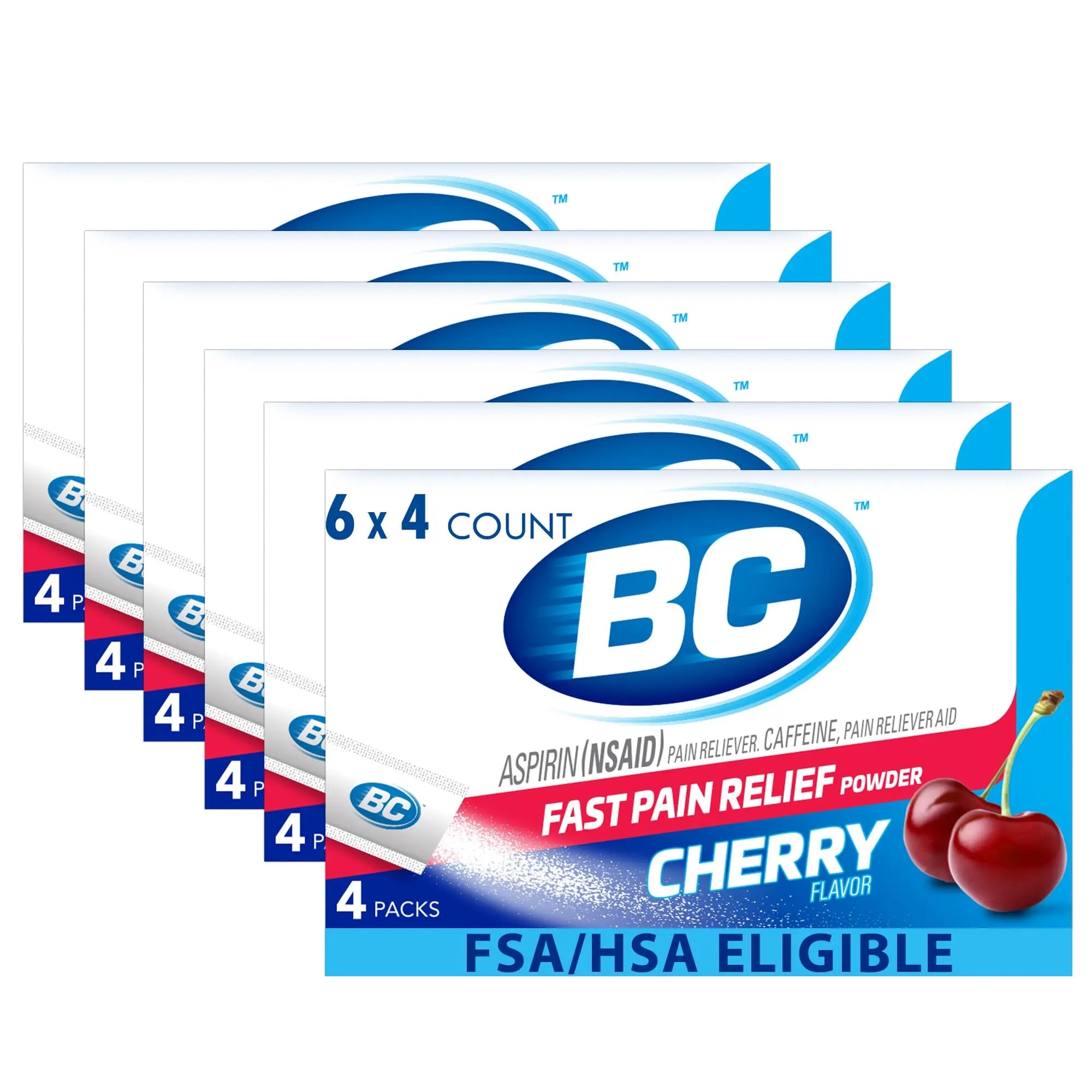 BC Headache Relief Powder, Dual-Action Formula with Aspirin & Caffeine Eases Aches & Pains, Cherry Flavor, 4 Count, Pack of 6 BC uk supplements
