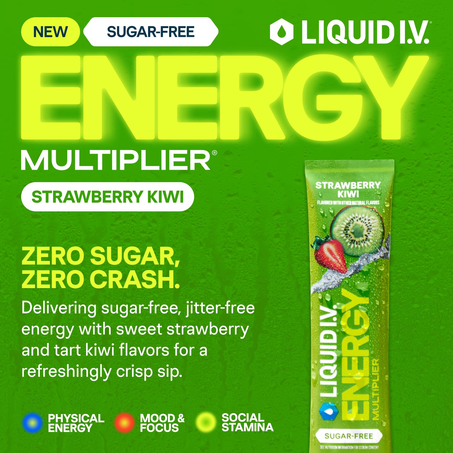 Liquid I.V.® Hydration Multiplier Sugar Free + Energy - Strawberry Kiwi | Electrolyte Powder Drink Mix | 1 Pack (14 Servings) Liquid I.V. uk supplements