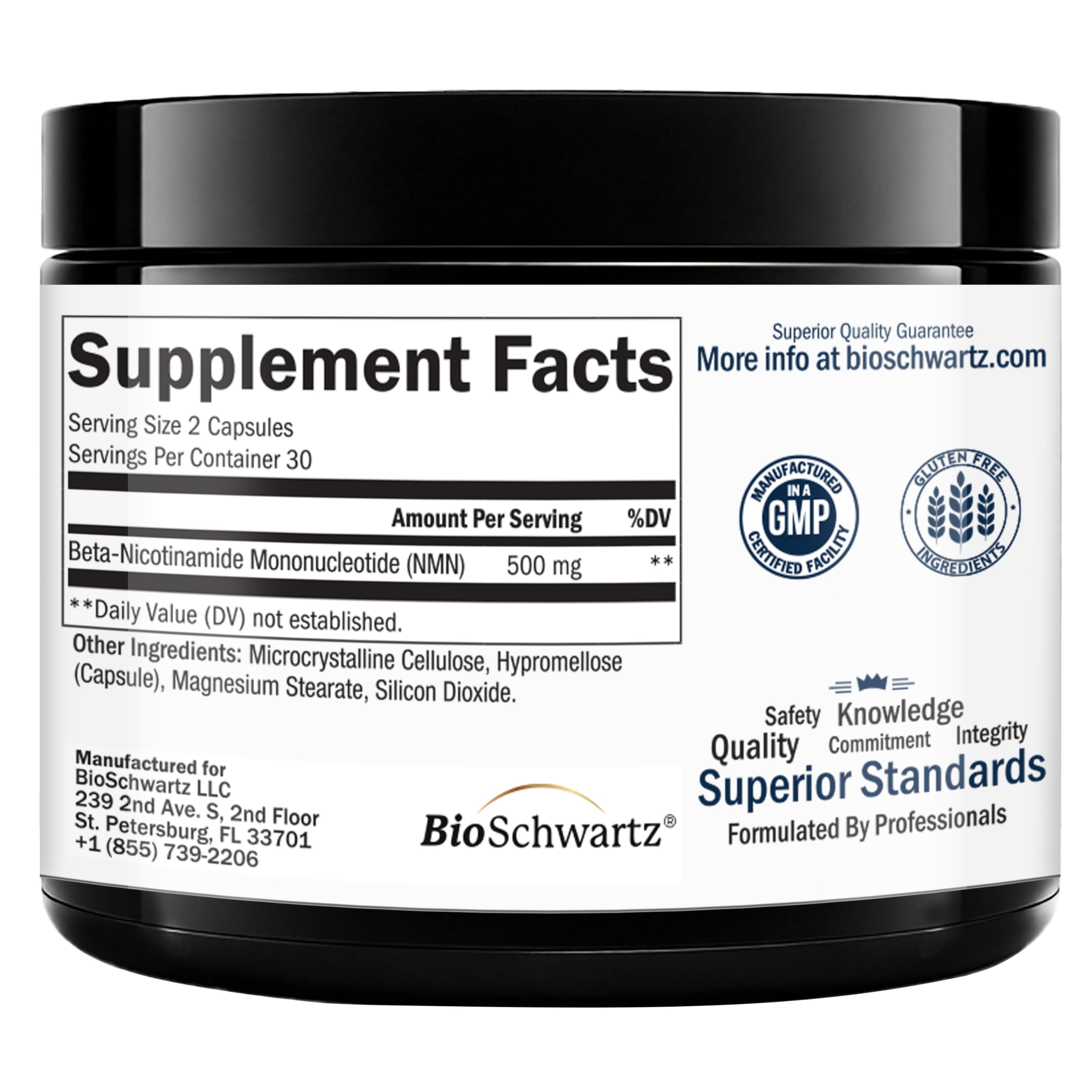 BioSchwartz NMN Supplement - 500mg Nicotinamide Mononucleotide - 30 Servings, 60 Capsules - Made in The USA with Premium Globally Sourced Ingredients, Third-Party Tested, Gluten-Free NMN Supplement BioSchwartz uk supplements