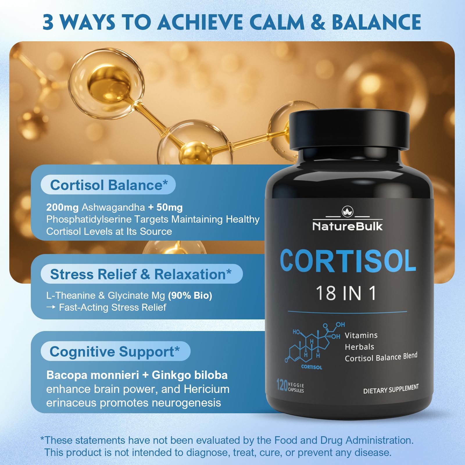 NATUREBULK Cortisol Supplements for Women, 18-in-1 - Premium Blend with Ashwagandha, Rhodiola, Magnesium & L-Theanine - Stress Response Support & Mood Enhancement Formula - 120 Vegetarian Capsules NATUREBULK uk supplements