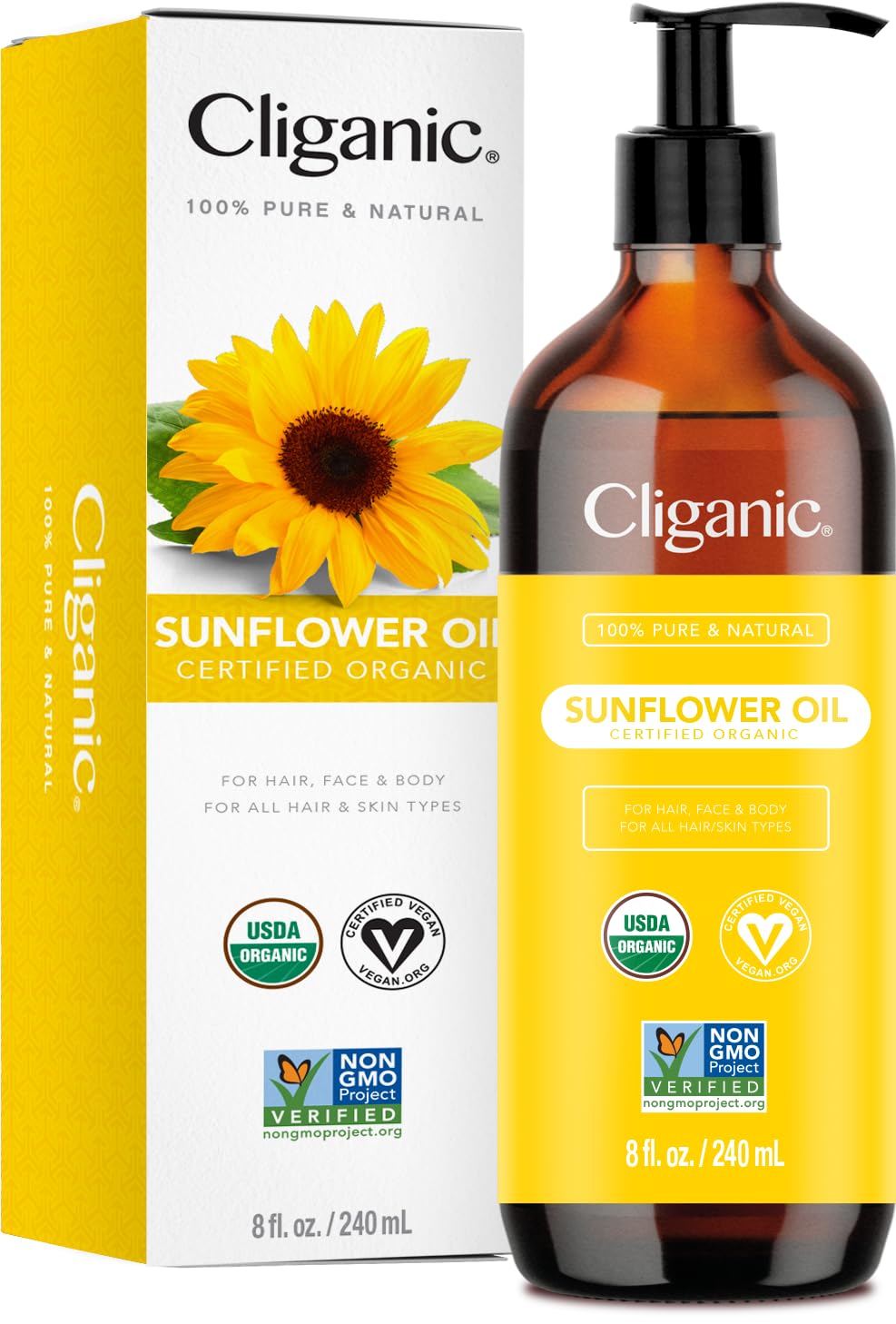 Cliganic Organic Sunflower Oil, 100% Pure (8oz) - For Skin, Hair & Face | Natural Cold Pressed Unrefined Cliganic uk supplements