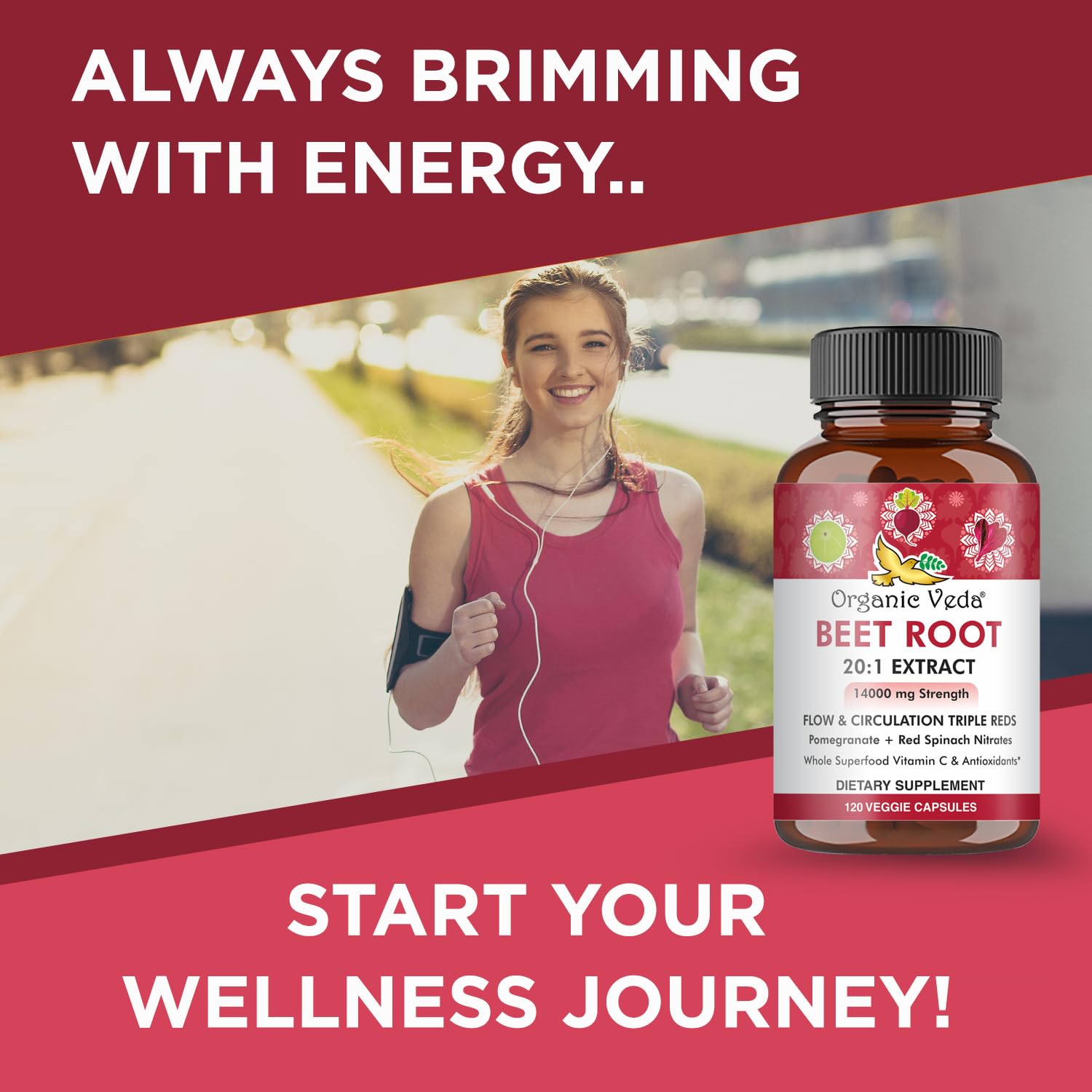 Organic Veda Beet Root Capsules - Triple Reds Nitric Oxide Beets Supplements - Concentrated Organic Veda uk supplements
