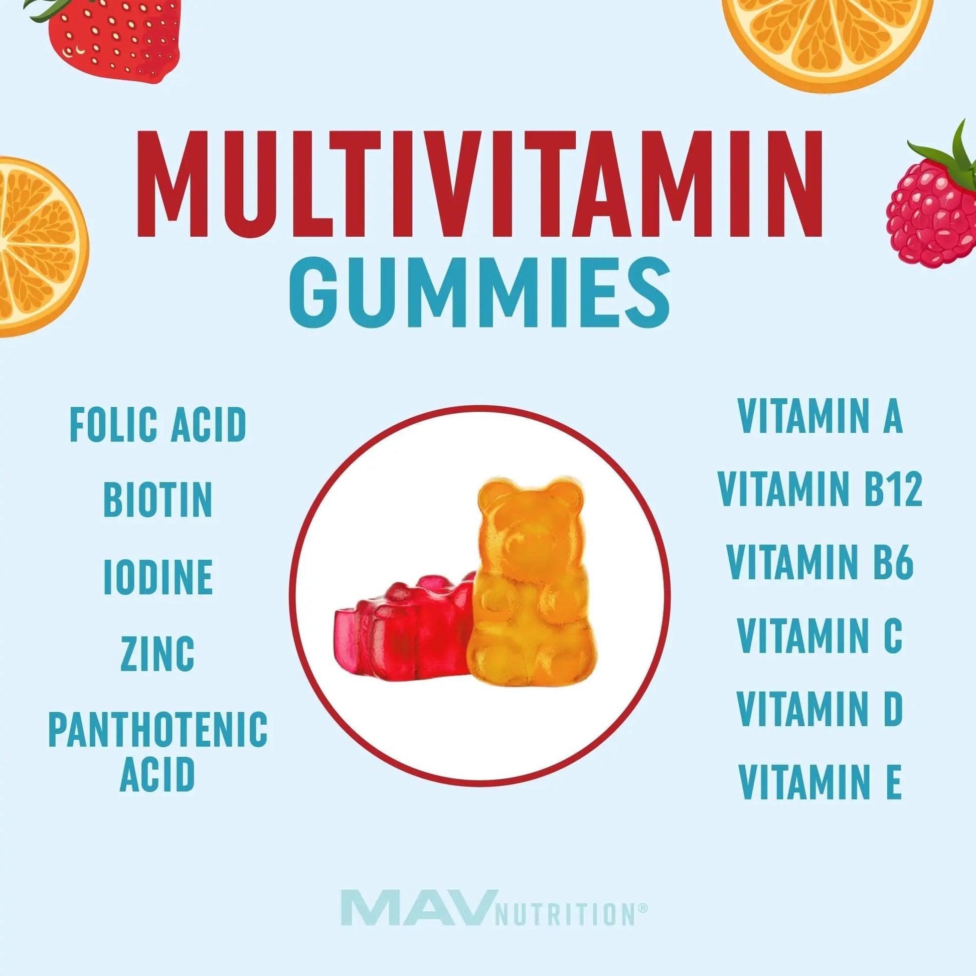 Kids Multivitamin Gummies | Vitamins A, B, C, D & Zinc for Immunity, Growth & Development | Daily Multivitamins for Children Ages 2+ | MAV NUTRITION uk supplements