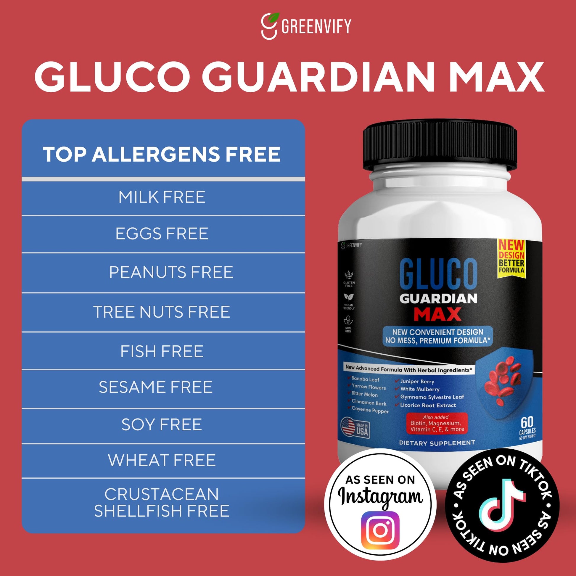 GREENVIFY Gluco Guardian Max Advanced Wellness Support Capsules – Vitamin, Mineral, and Herbal Supplement with Magnesium, Vitamin C, Zinc, and Banaba Leaf – Non-GMO, Gluten-Free – 60 Capsules (1) GREENVIFY uk supplements