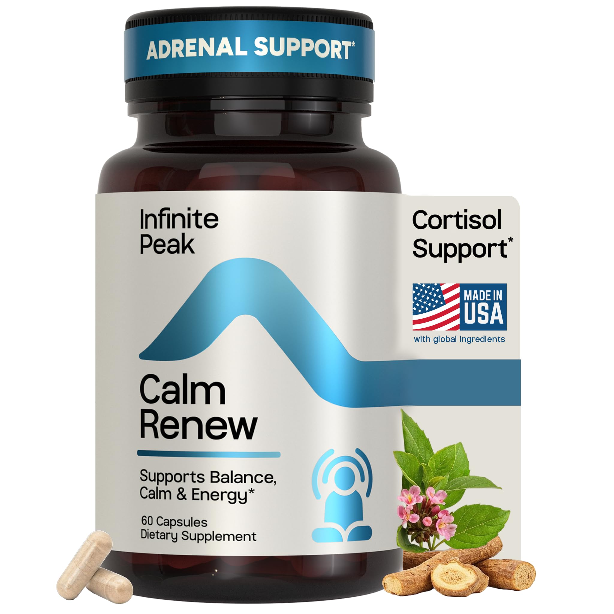 Cortisol & Adrenal Support for Busy Women, Stress Support with Ashwagandha, Rhodiola & Holi Basil | Helps Emotional Balance | Cortisol Supplements for Women to Manage your Day | Non-GMO | 60 Capsules INFINITE PEAK uk supplements