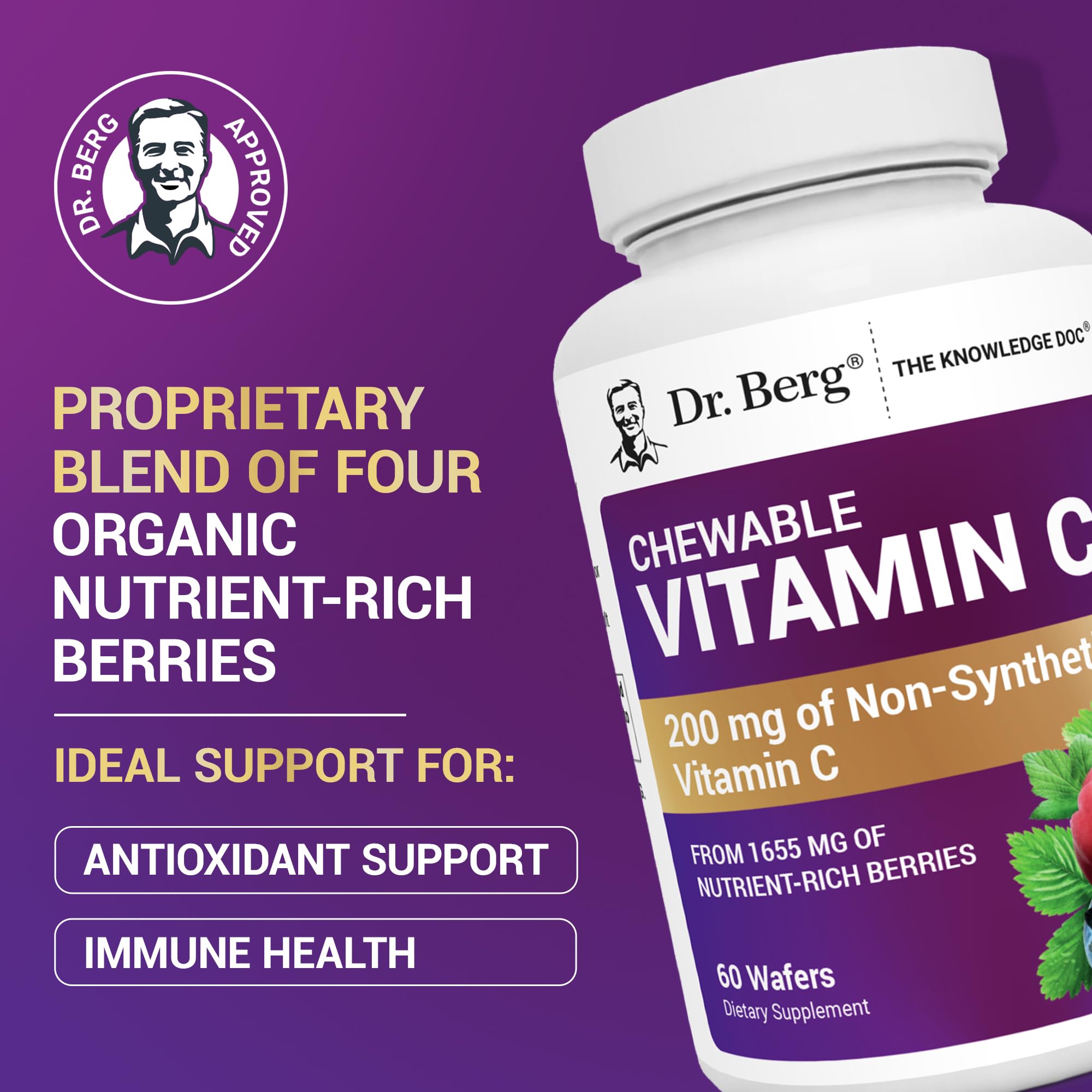 Dr. Berg Chewable Vitamin C Complex - Made with Organic, Non-GMO Berries - 60 Delicious Wafers Dr. Berg Nutritionals uk supplements