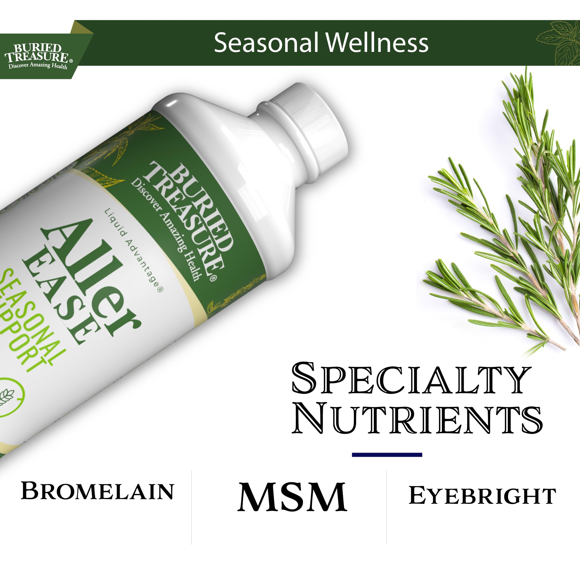 Buried Treasures Aller Ease - 16 fl oz. Liquid Supplement w/ Quercetin, Bromelain, Mullein, Supports Immune, Sinus Comfort, Non-Drowsy Herbal Formula Buried Treasure uk supplements