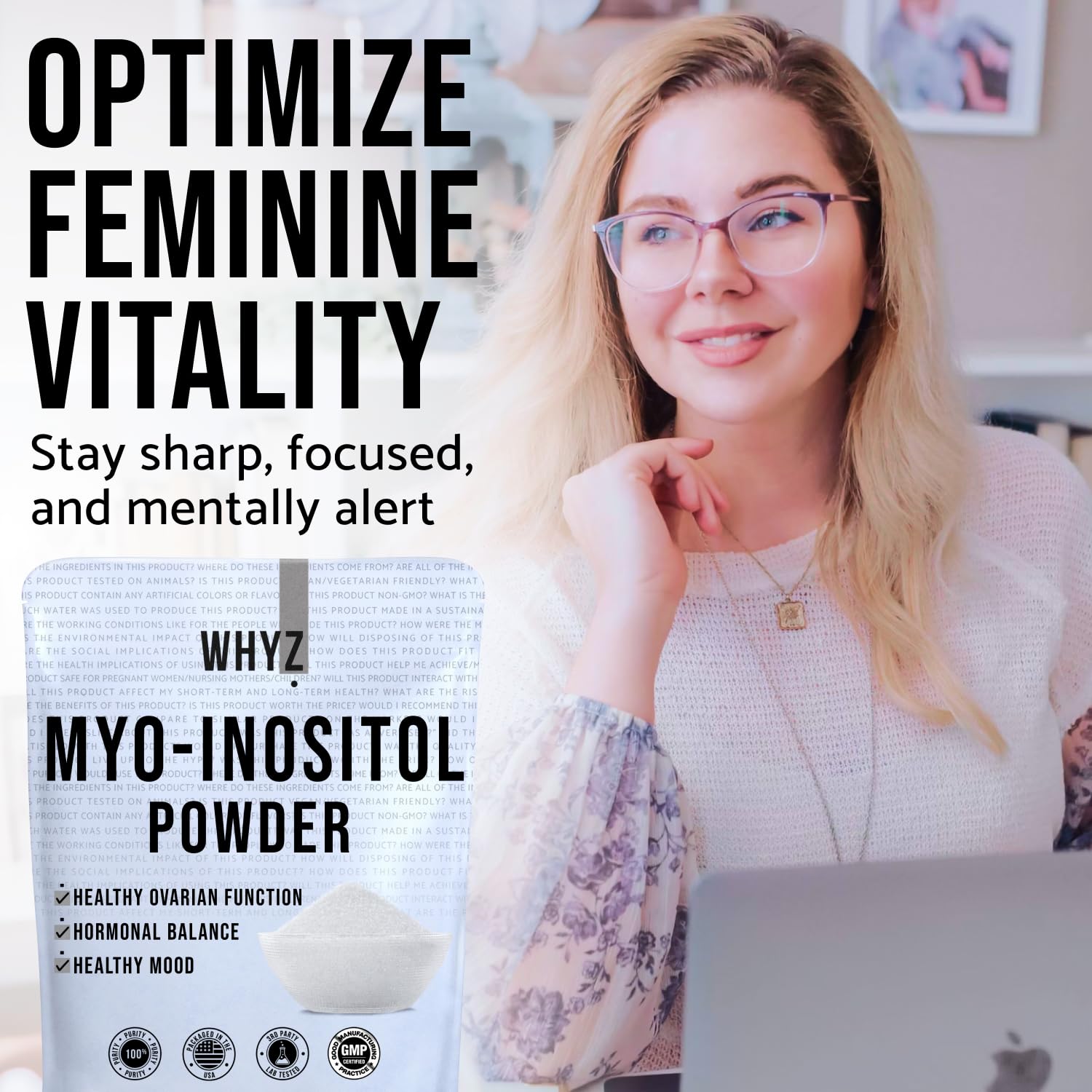 Myo-Inositol Powder 8oz, Natural Myo Inositol Supplement for Ovarian Support WHYZ uk supplements