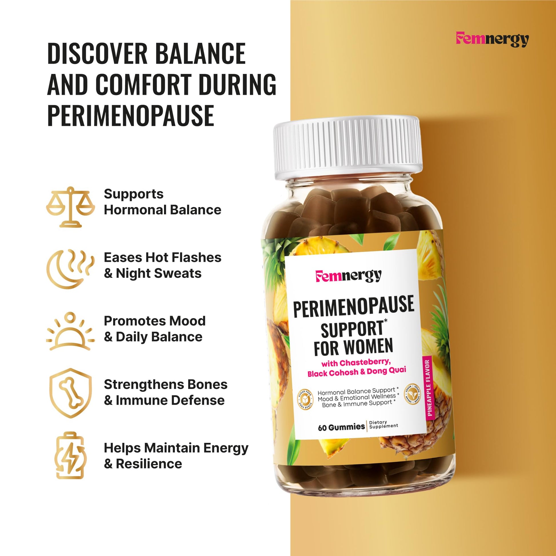 Femnergy Perimenopause Support Gummies for Women - Menopause Relief Estrogen & Hormone Balance Supplement with Black Cohosh Chasteberry Vitamins D3 B6 for Hot Flashes Night Sweats & Mood Swings Femnergy uk supplements