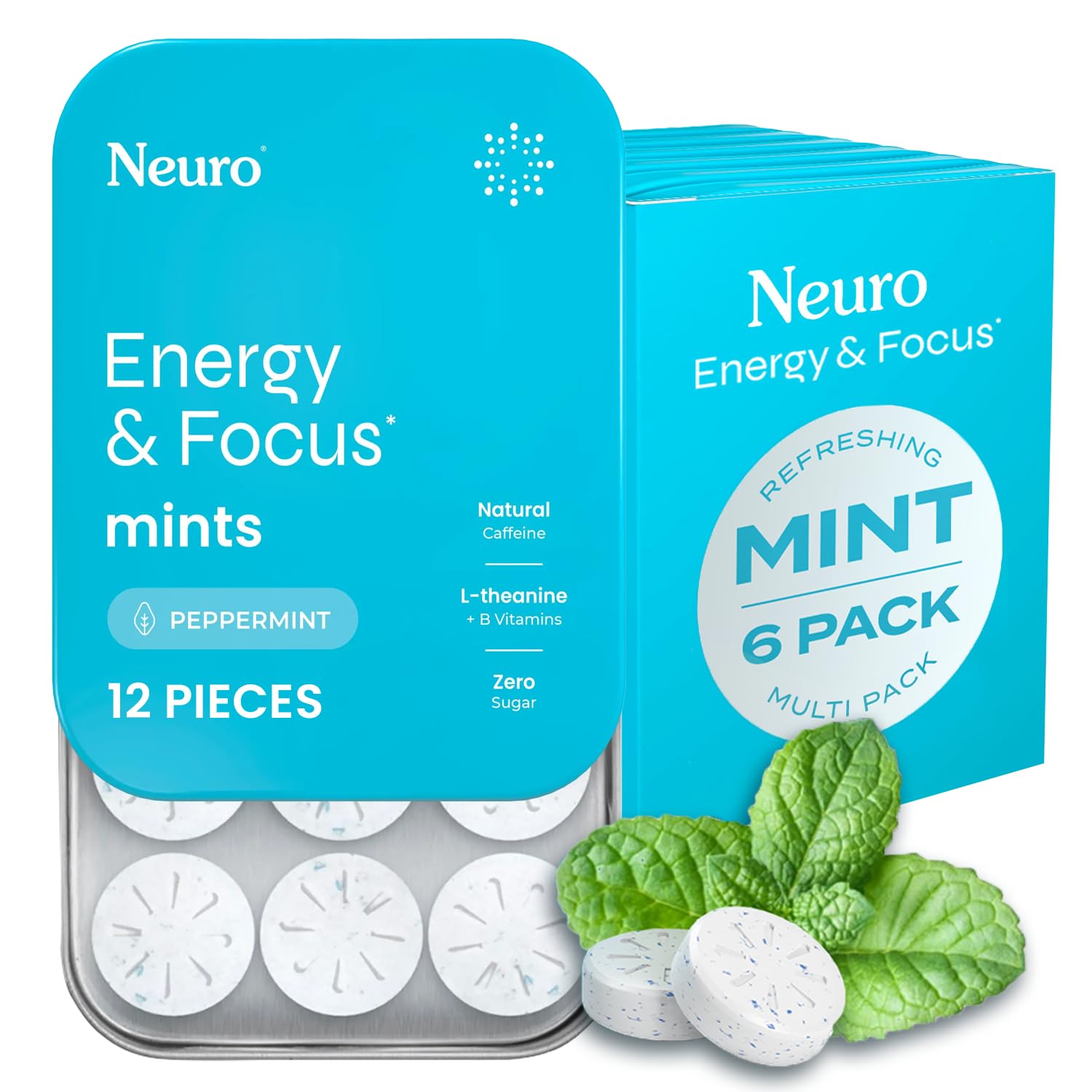 Neuro Energy & Focus Mints - Sugar Free Breath Mints with 40mg Natural Caffeine, B Vitamins & L-Theanine - Vegan Brain Supplement for Exercise, Study & Daily Focus - Peppermint, 72 ct Neuro uk supplements