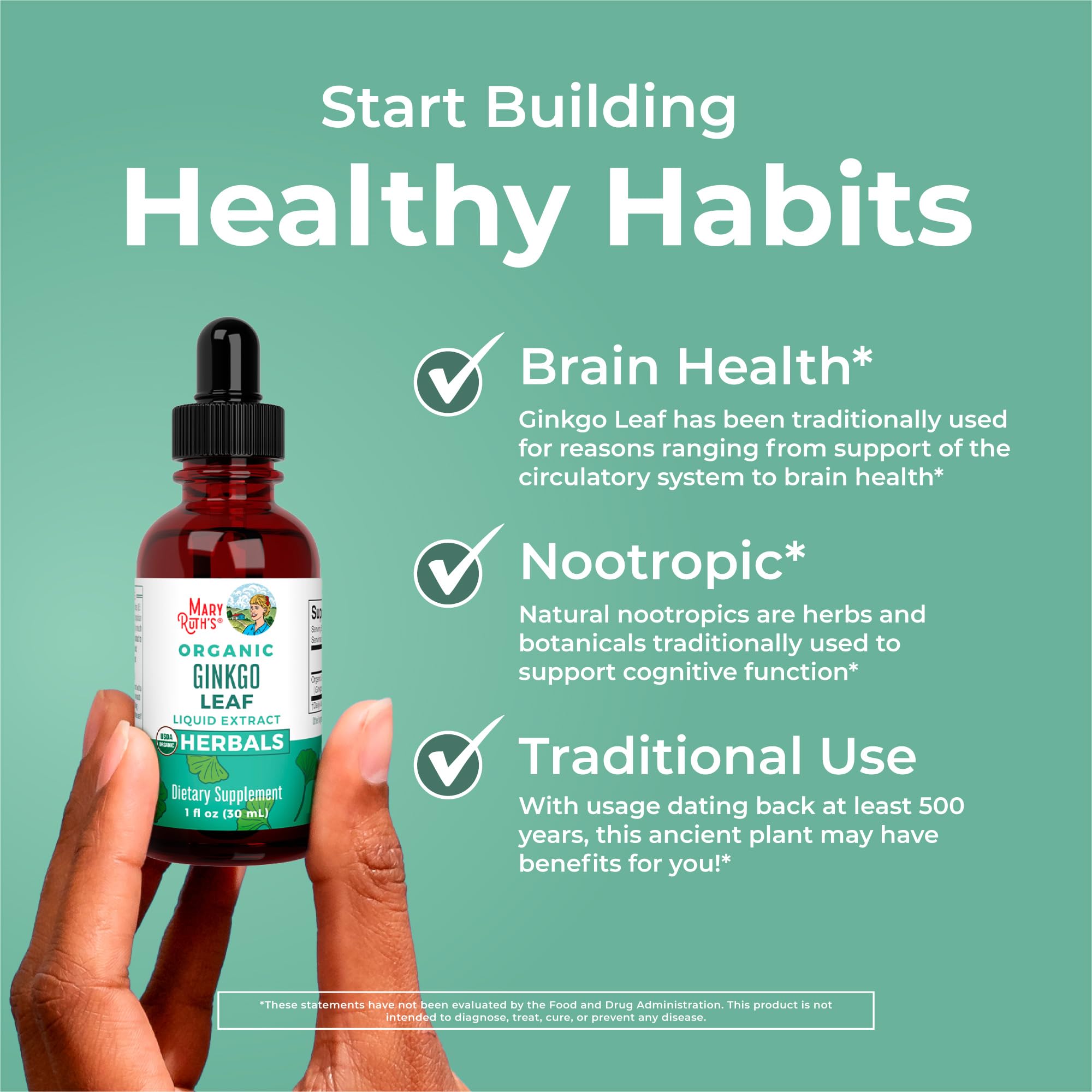 MaryRuth Organics Ginkgo Leaf Liquid Drops | Herbal Supplement | Nootropic | Circulatory System & Nervous System Health | USDA Organic | Non-GMO | Vegan | 60 Servings MARYRUTH'S uk supplements