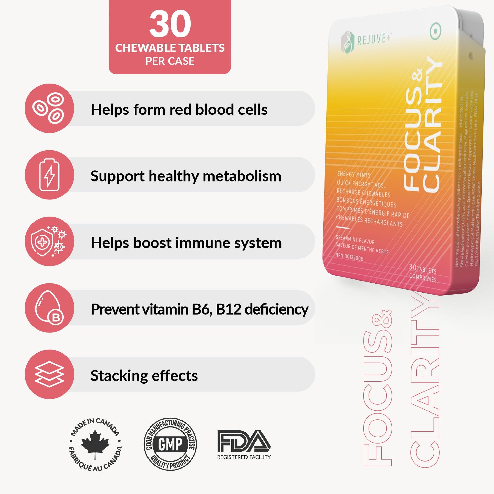 REJUVE+ Focus & Clarity Nootropic Supplement – Brian Boost | L-Theanine, Caffeine, Lion’s Mane, Magnesium, Vitamin B6 & B12 | Brain Support, Memory, Focus & Energy | Mint Flavor (30 Chewables) (1) REJUVE+ uk supplements