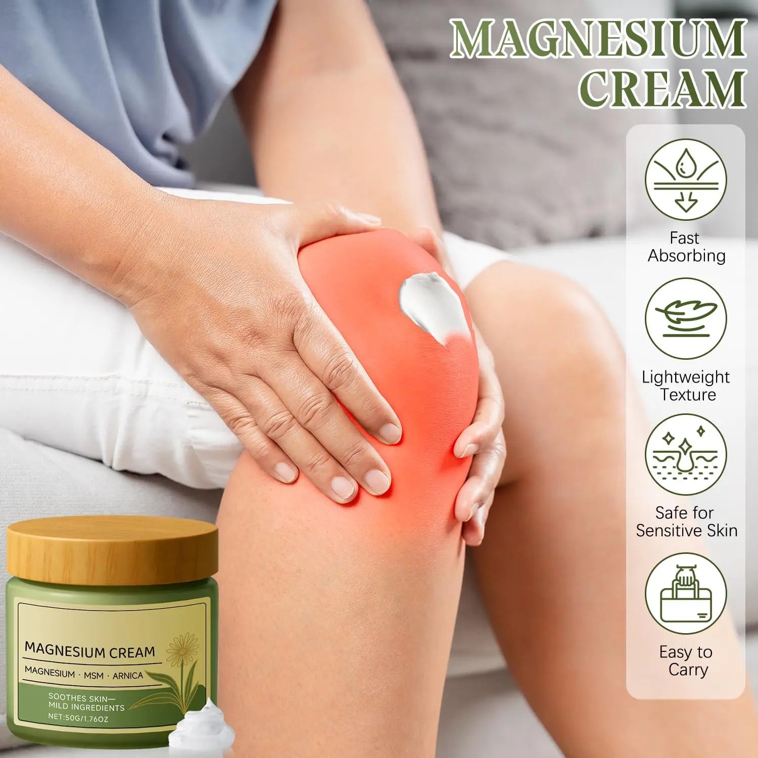 Magnesium Cream with MSM & Arnica,Nerve Relief Mild Ingredients for Skin Soothing,Fast-Absorbing Non-Greasy Massage Cream for Daily Comfort Generic uk supplements