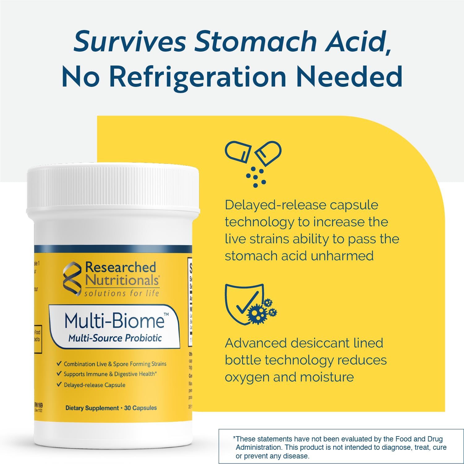 Researched Nutritionals Multi-Biome - Dual-Action Probiotics for Women & Men - Spore + Live Strain Formula with Delayed-Release Capsules for Gut Health, Histamine & Immune Support (30 ct) Researched Nutritionals uk supplements