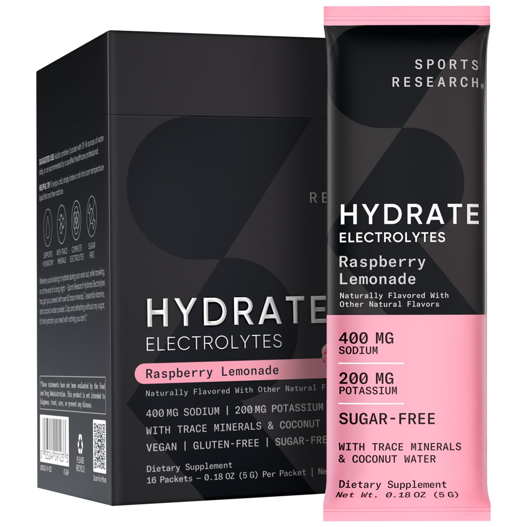 Sports Research Hydrate Electrolytes Powder Packets - Sugar-Free & Naturally Flavored Sports Research uk supplements