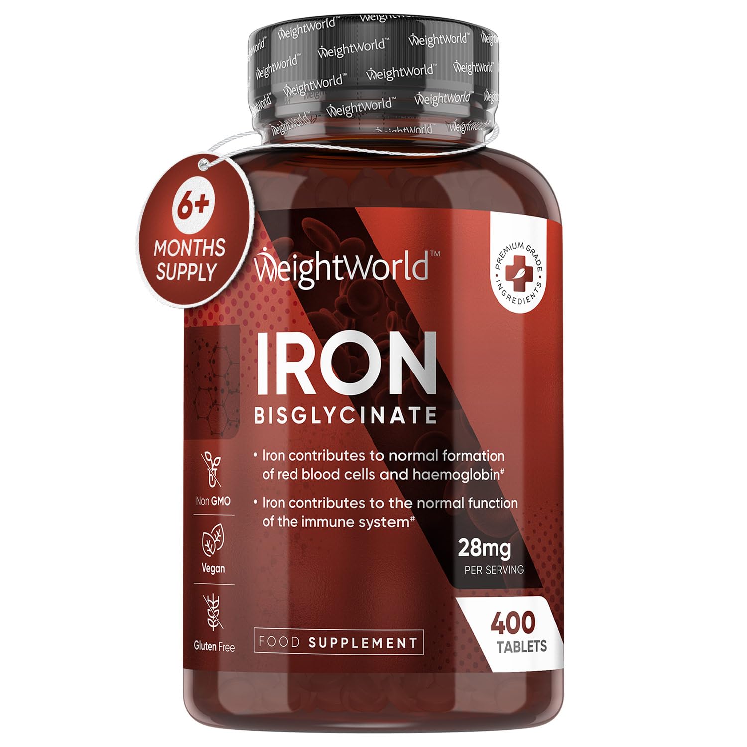 Gentle Iron Tablets High Strength 28mg - 400 Tablets (6+ Months Supply) - Vegan Iron WeightWorld uk supplements