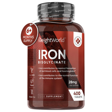 Gentle Iron Tablets High Strength 28mg - 400 Tablets (6+ Months Supply) - Vegan Iron WeightWorld uk supplements