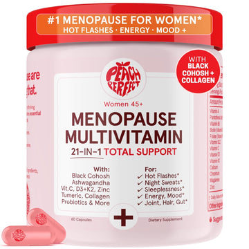Peach Perfect Menopause Multivitamin | 21 Vitamins for Women 45+ | Black Cohosh, Ashwagandha, Vitamin D3+K2, Probiotics & Collagen | Support for Hot Flashes, Mood Swings, Joint & Skin Health | 30 SVG Peach Perfect uk supplements