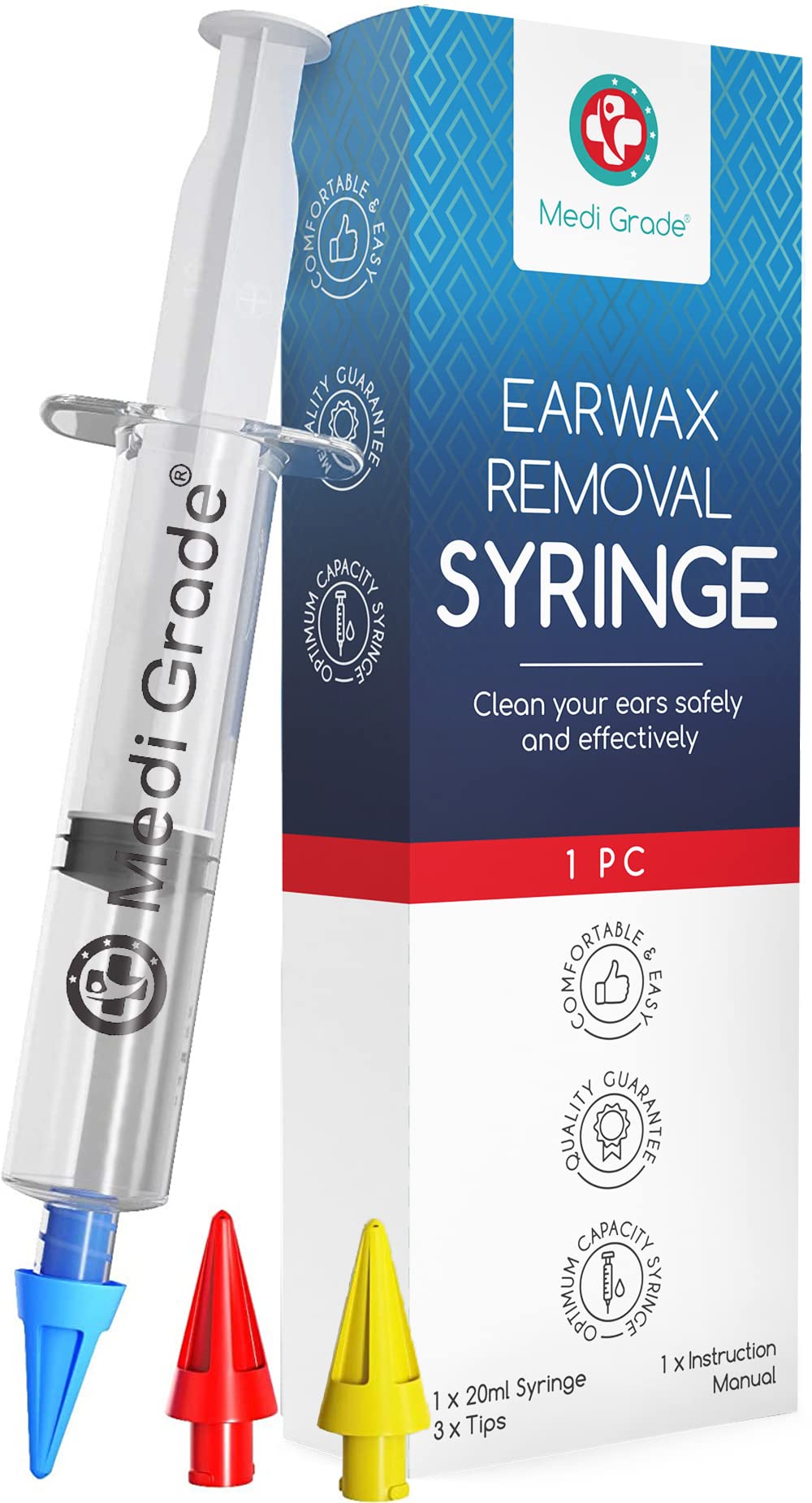 Medi Grade Ear Syringe Ear Wax Removal Kit with 3 Quad-stream Tips Medi Grade uk supplements