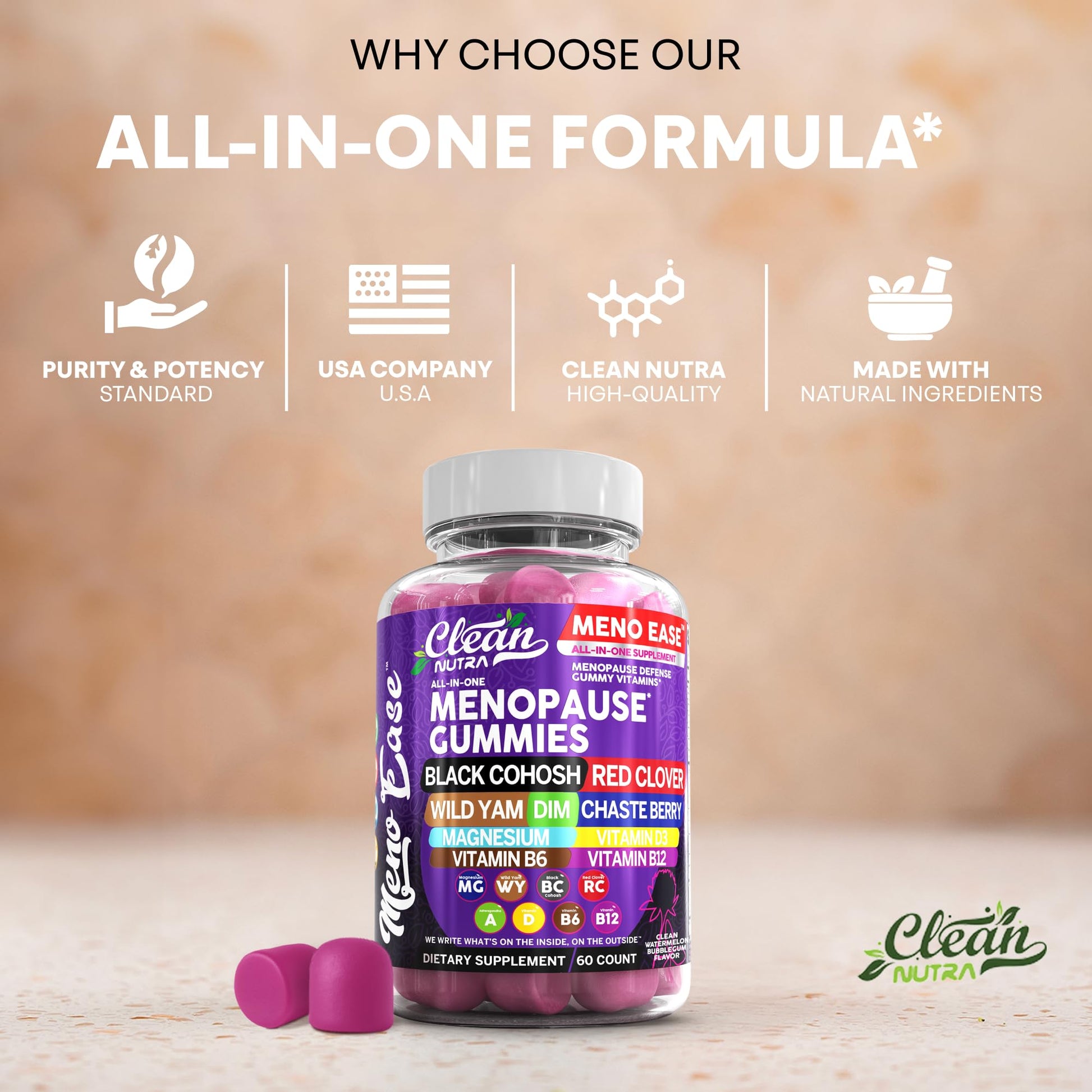 Menopause Supplement for Women Gummies with Black Cohosh, Wild Yam, DIM, Magnesium, Red Clover Chasteberry for Hormone Balance Relief Night Sweats Mood Plus Bergamot, Vitamin D3, Vitamin B6 B12 Clean Nutraceuticals uk supplements