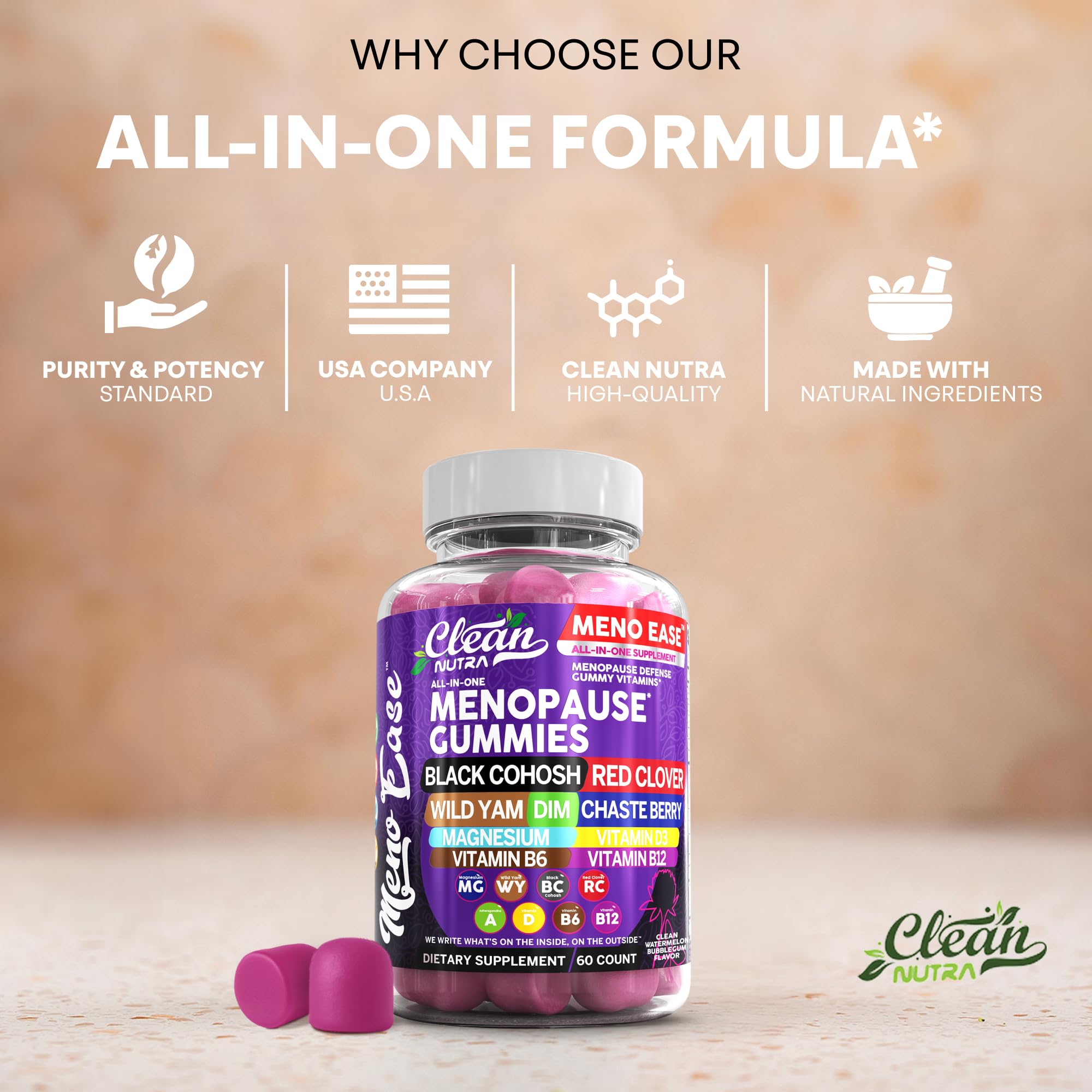 Menopause Supplement for Women Gummies with Black Cohosh, Wild Yam, DIM, Magnesium, Red Clover Chasteberry for Hormone Balance Relief Night Sweats Mood Plus Bergamot, Vitamin D3, Vitamin B6 B12 Clean Nutraceuticals uk supplements