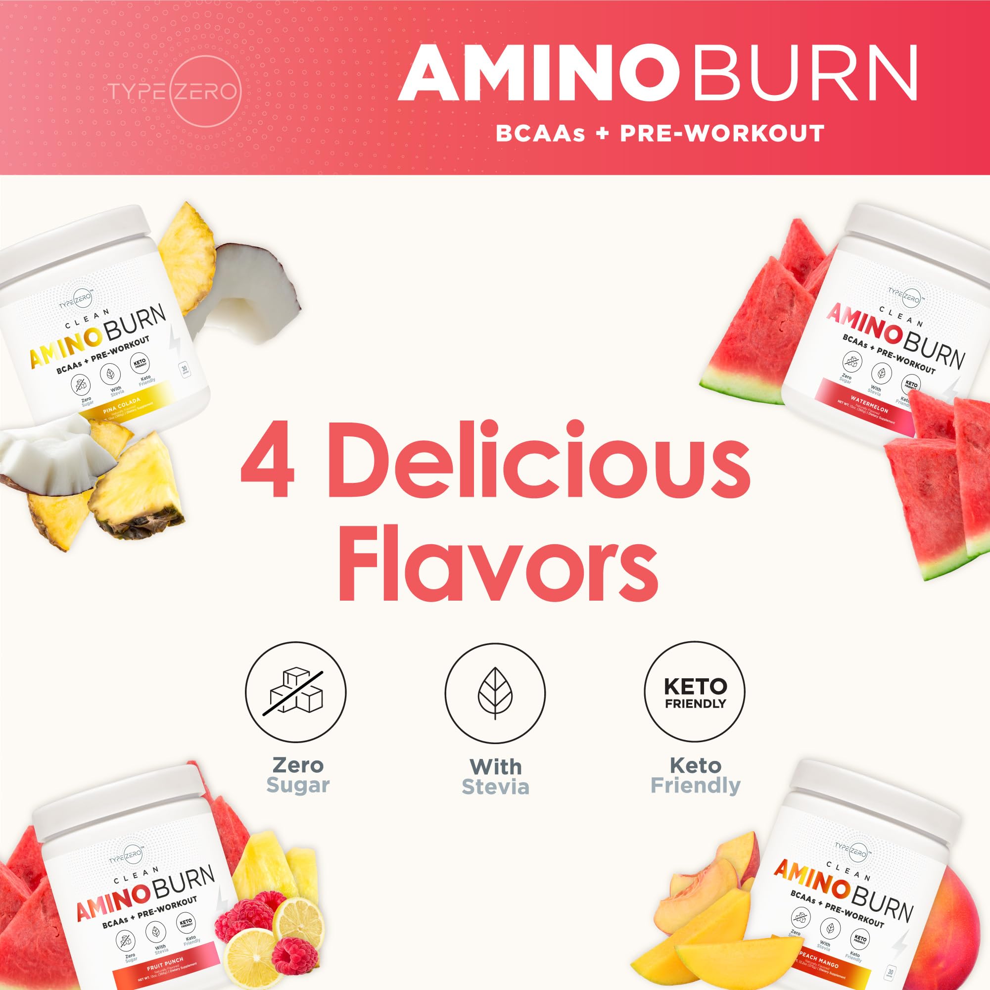 Type Zero AminoBurn (Watermelon Flavored) - Vegan Amino Acids BCAA Drink Sugar-Free Energy Drink Powder & Amino Acids Supplement - Natural Energy Type Zero uk supplements