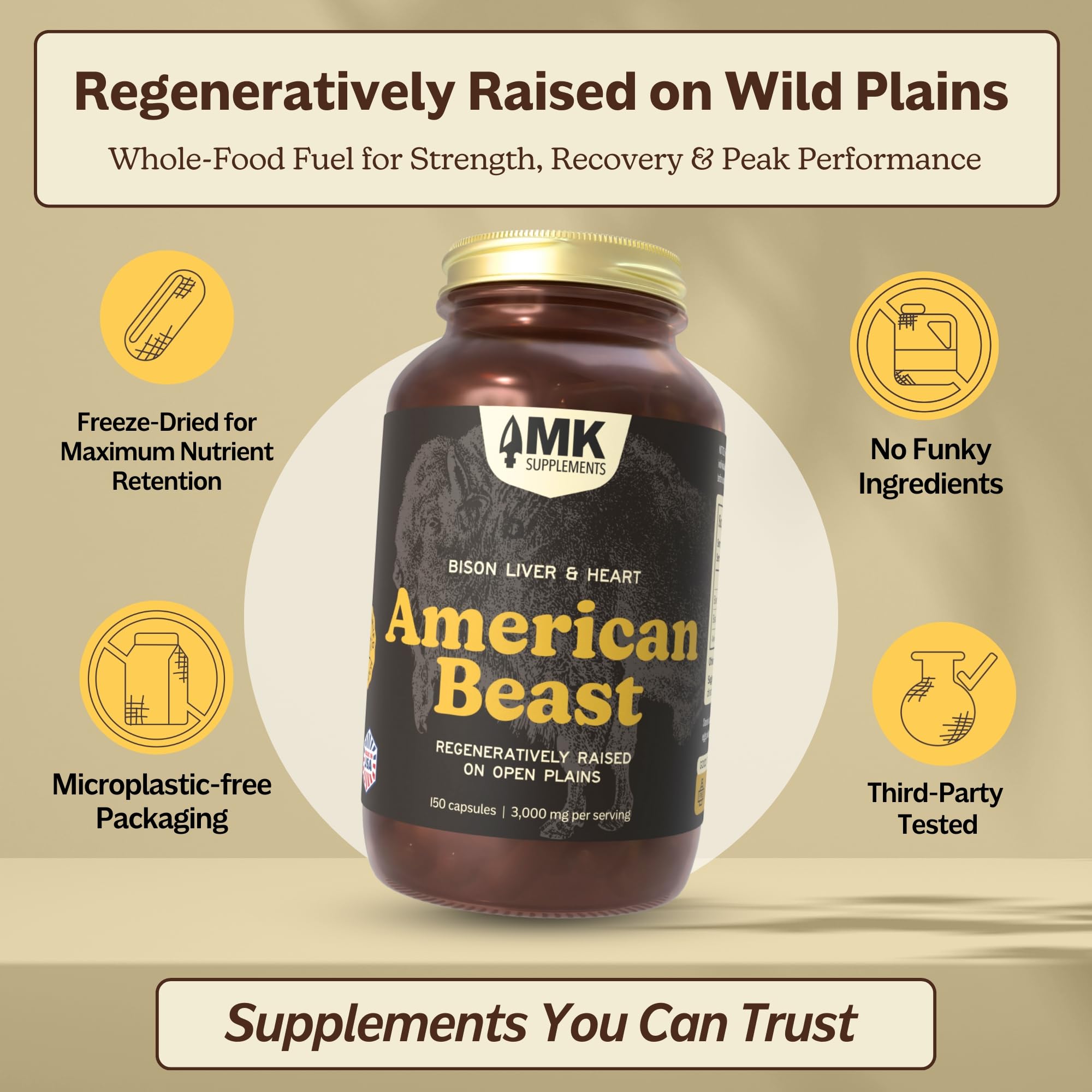 MK Supplements American Beast | Bison Liver & Heart Capsules | ~49x More CoQ10 Than Beef Liver | Regeneratively Raised Bison | 150 Capsules MK Supplements uk supplements